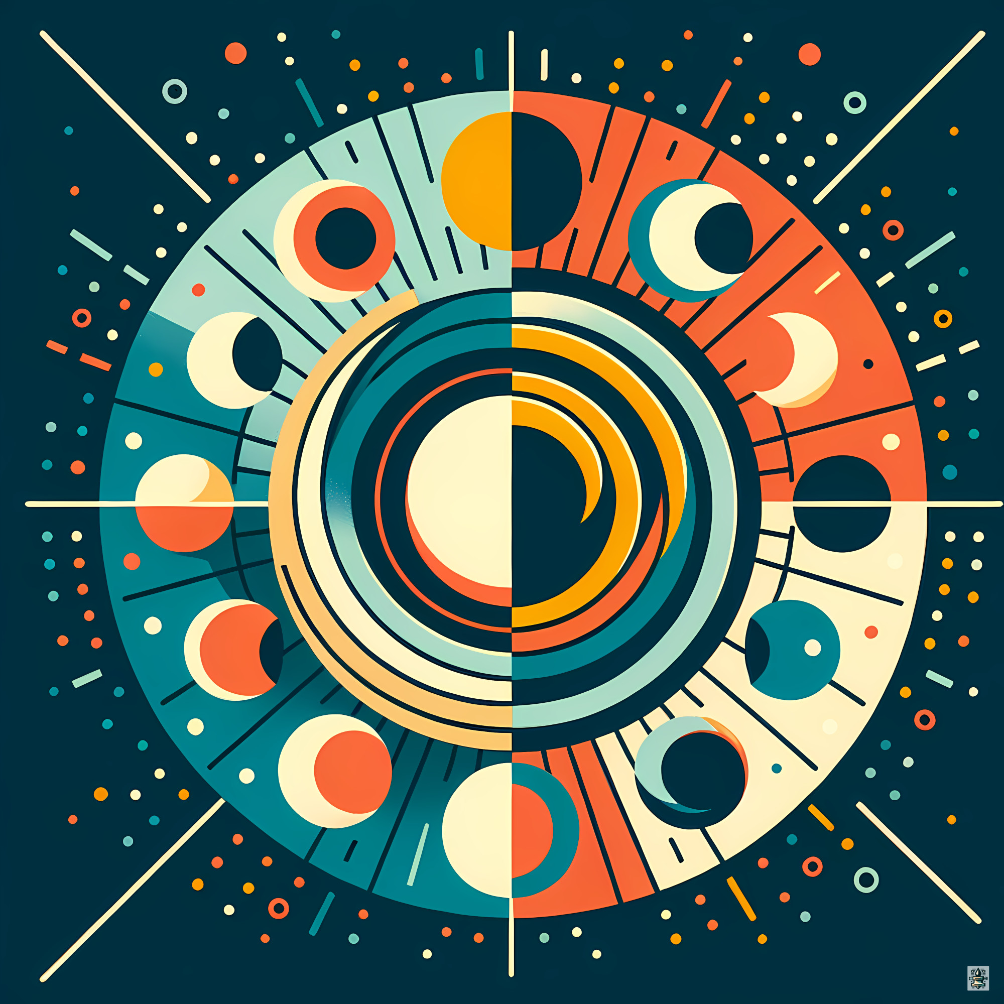 Geometric Sun and Moon Phases Mandala