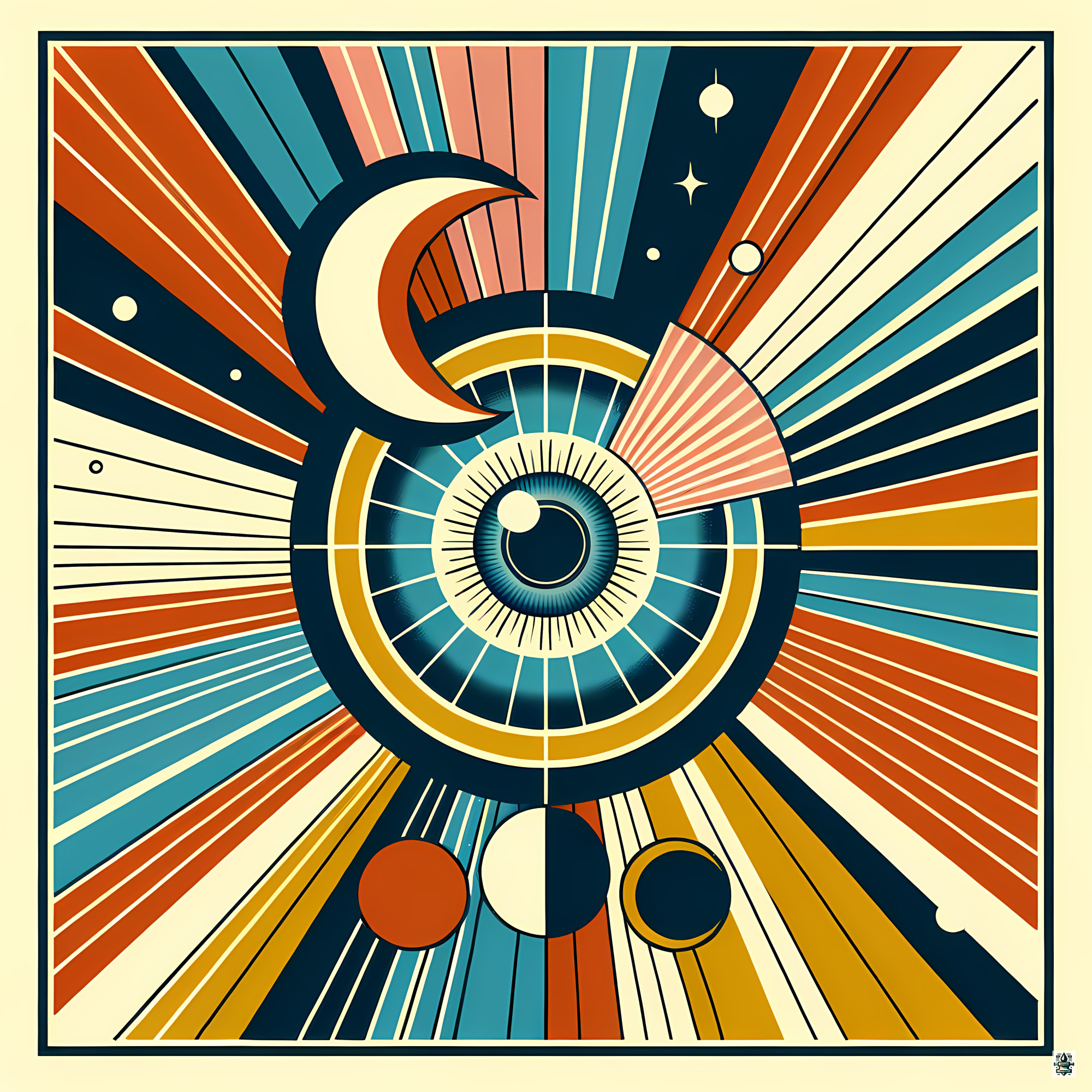 Geometric Eye with Crescent Moon Rays