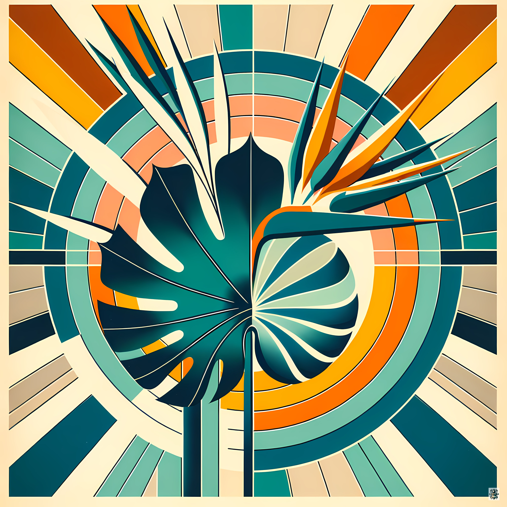 Geometric Monstera Leaf with Bird of Paradise