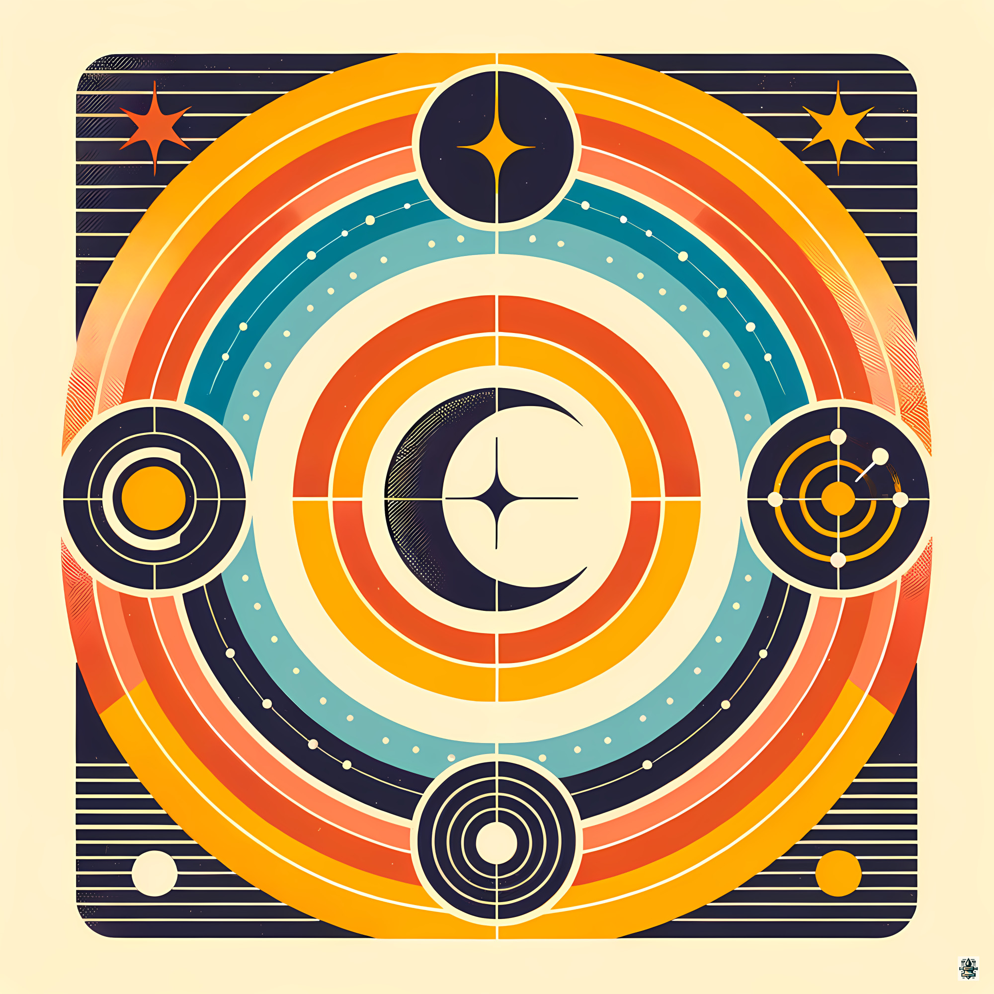 Geometric Moon and Starburst Circles