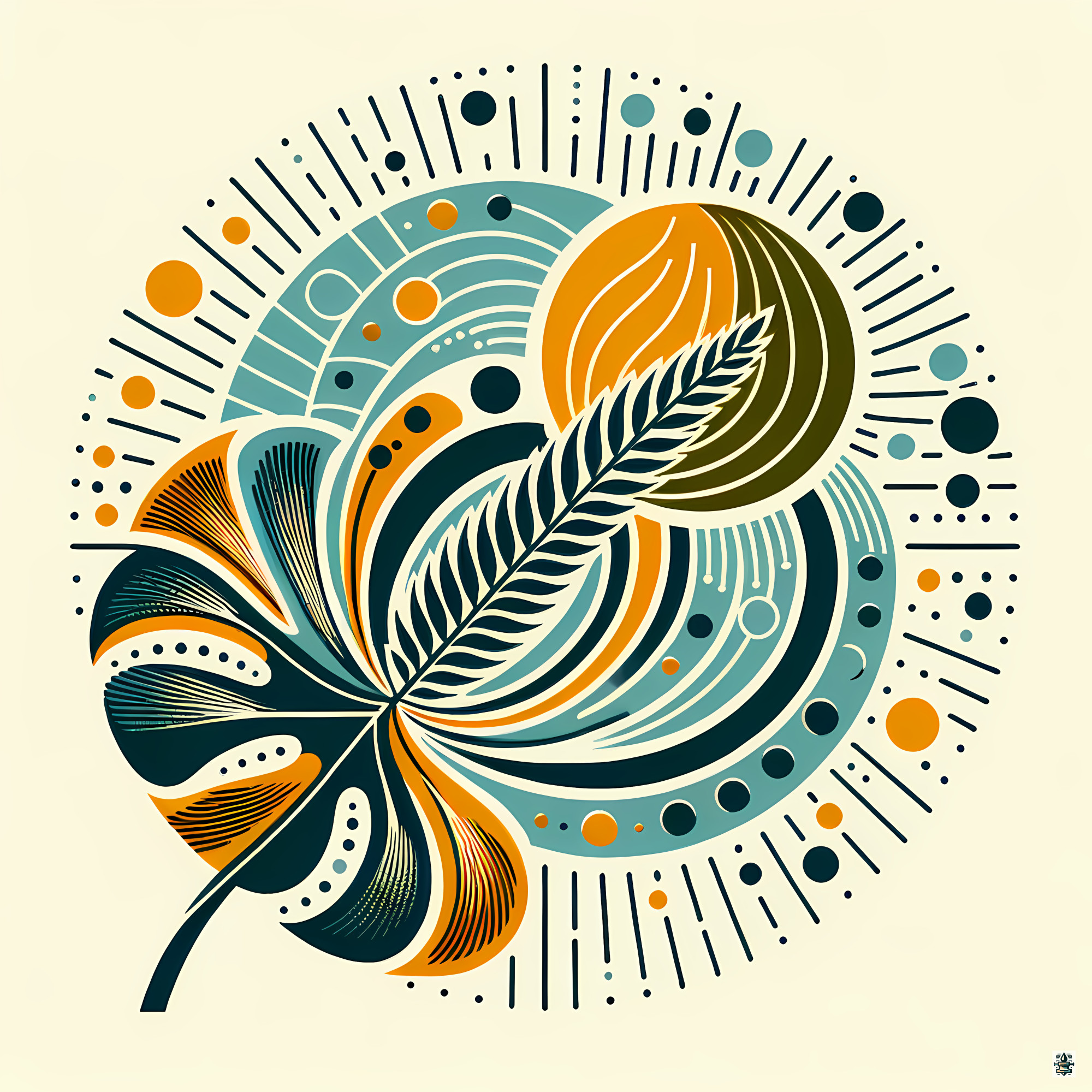 Abstract Botanical Leaf and Sunburst Design