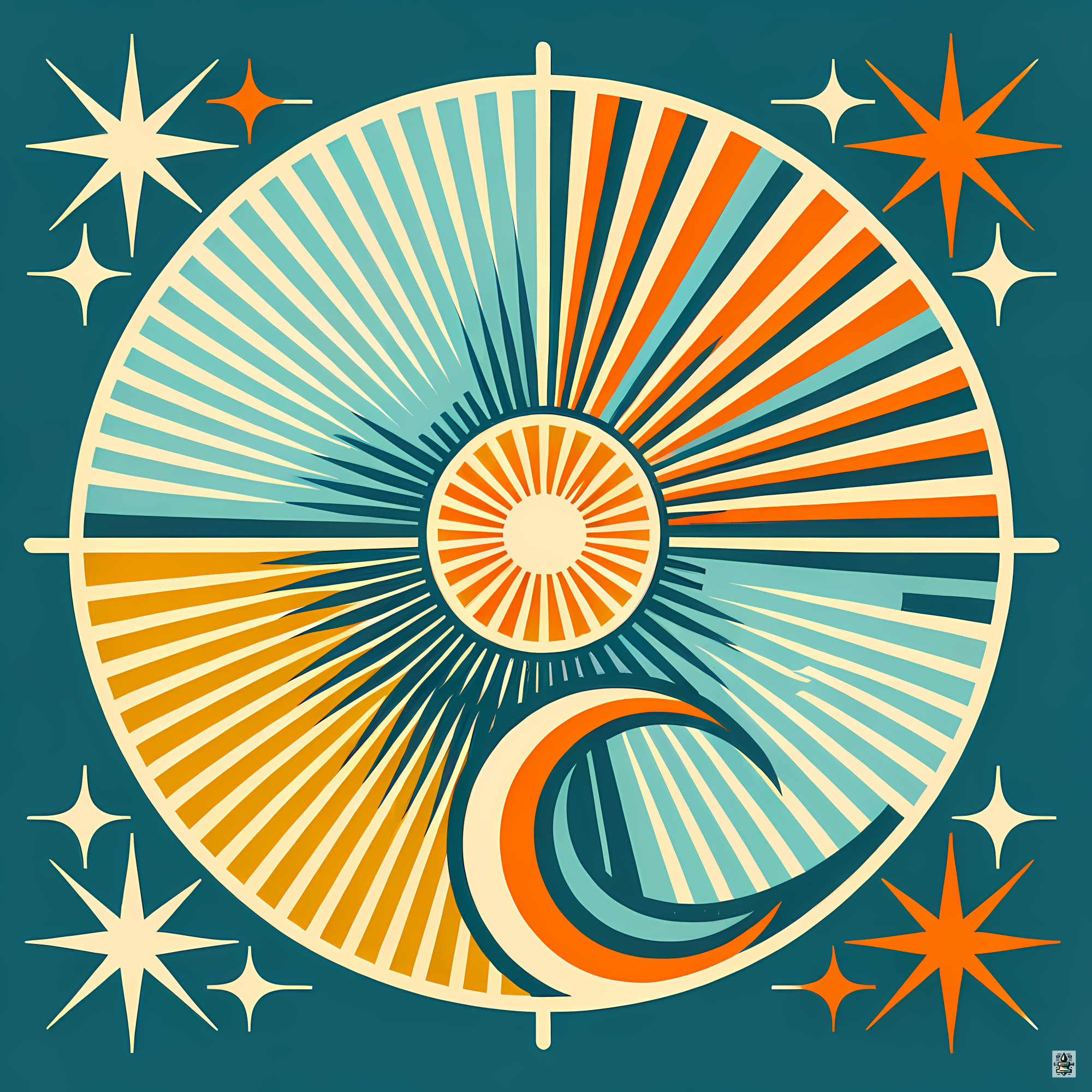 Geometric Sun and Moon Starburst