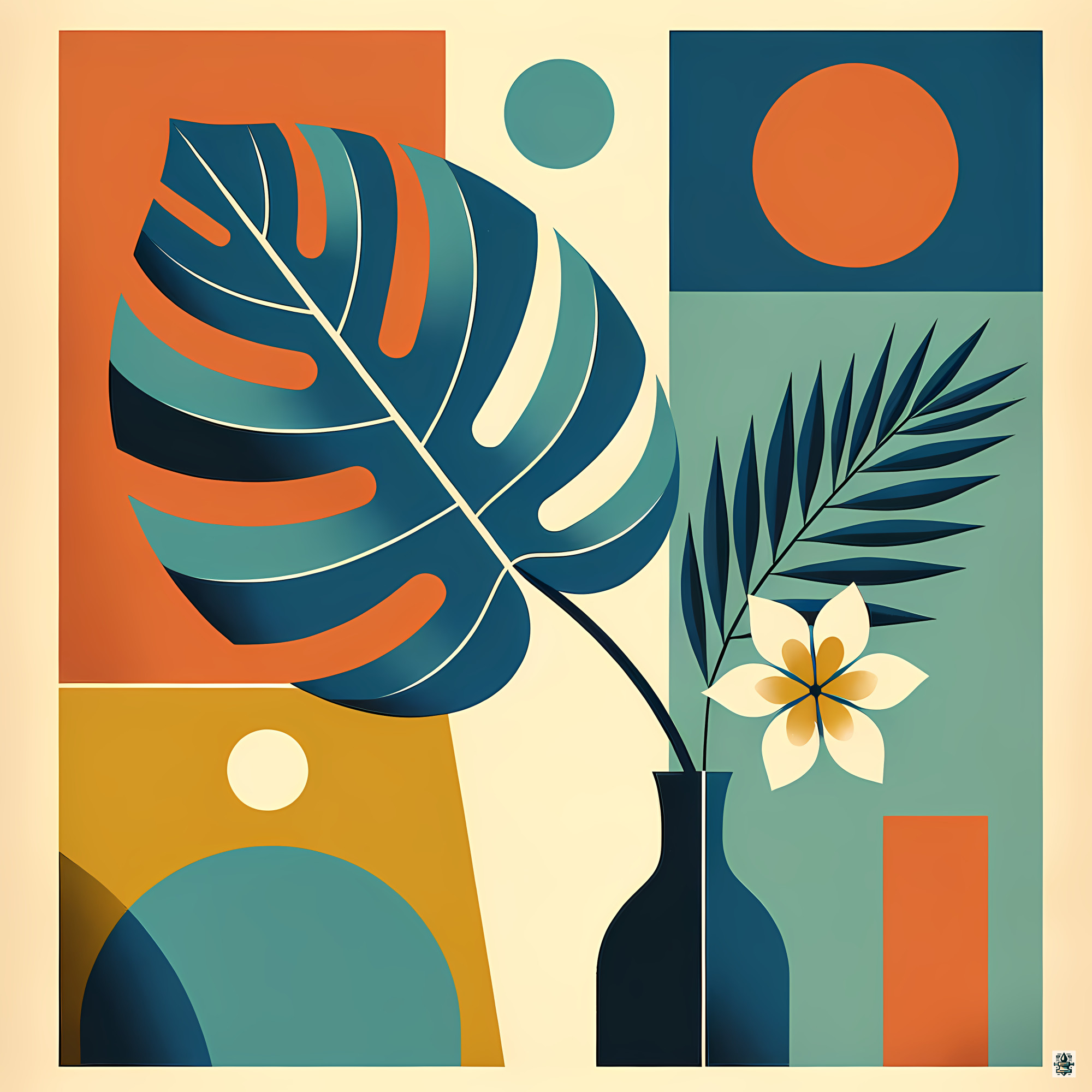 Geometric Monstera Vase with Tropical Botanicals
