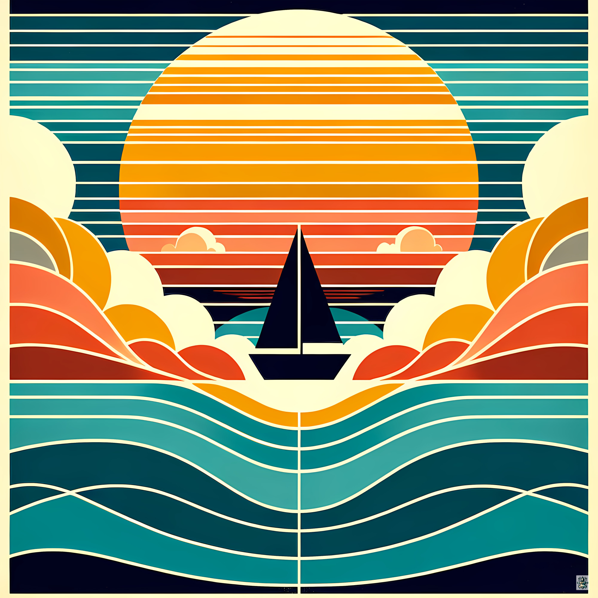 Geometric Sailboat Sunset