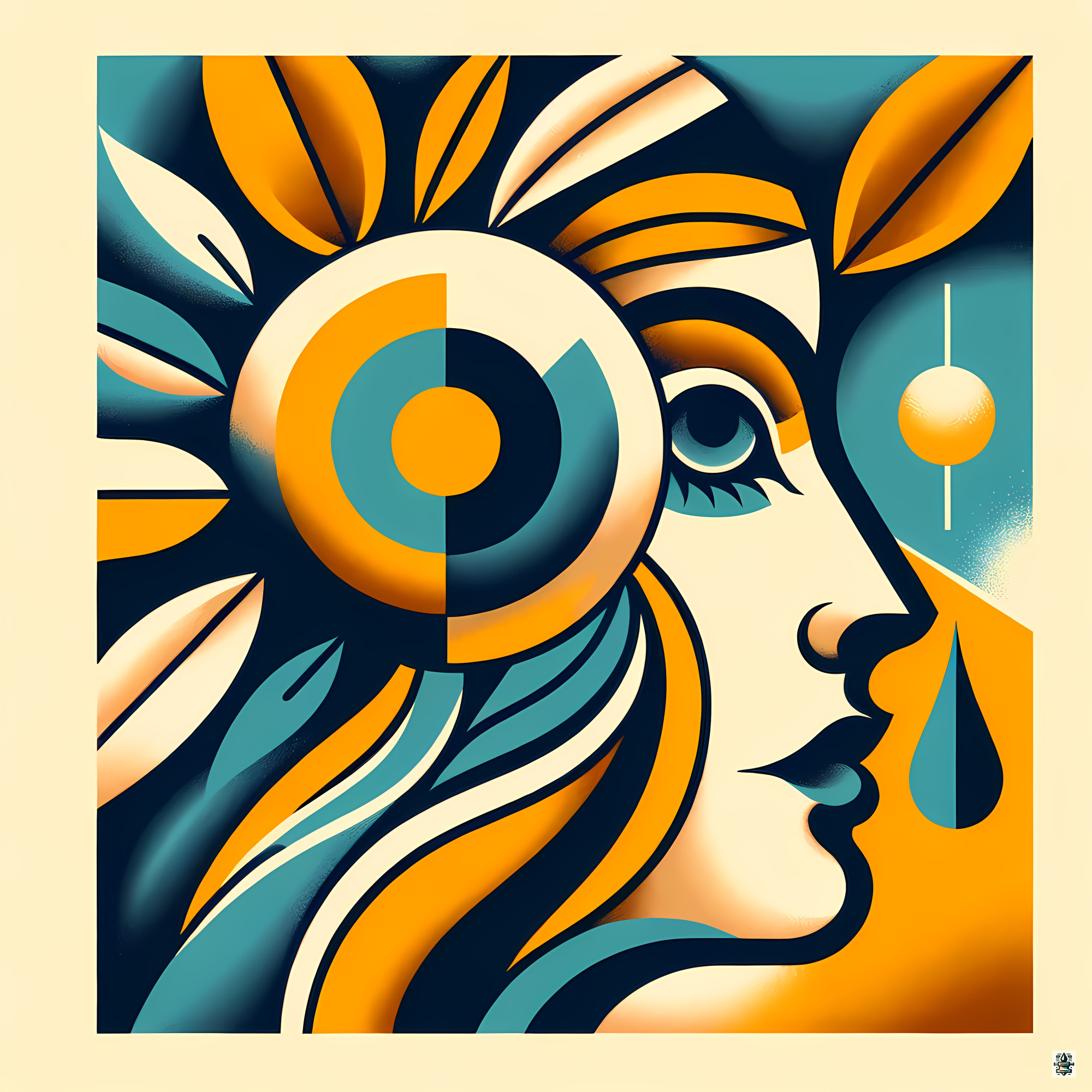 Cubist Face with Floral Eye Motif