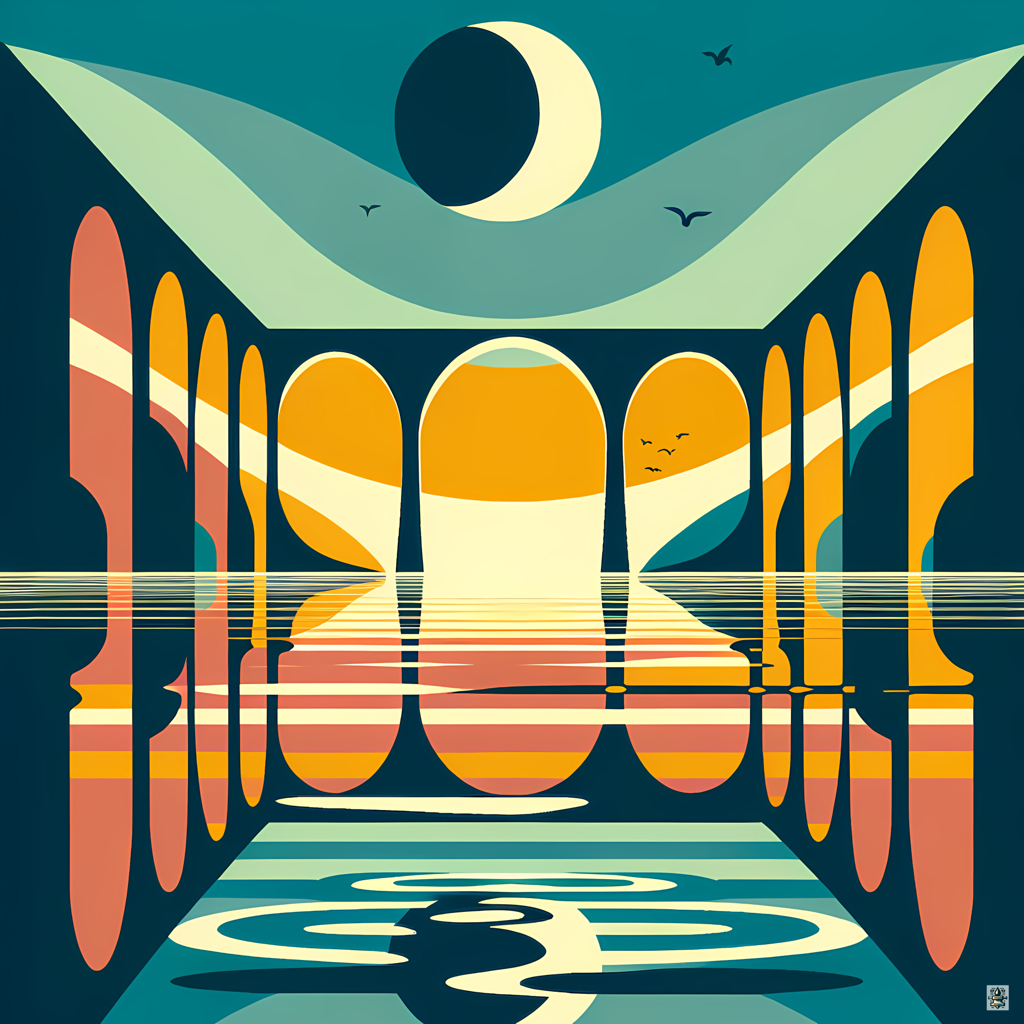 Moonlit Arches Over Reflective Water