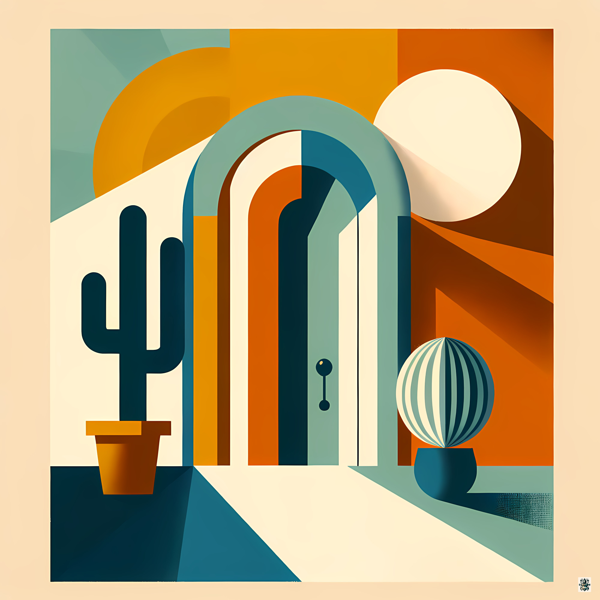 Minimal Desert Arch Courtyard with Cactus