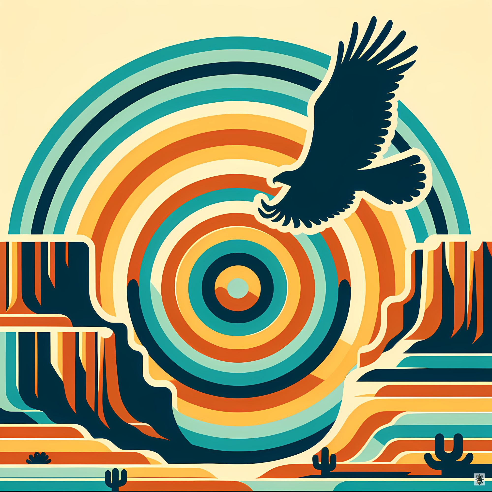 Soaring Eagle Over Retro Canyon Rings