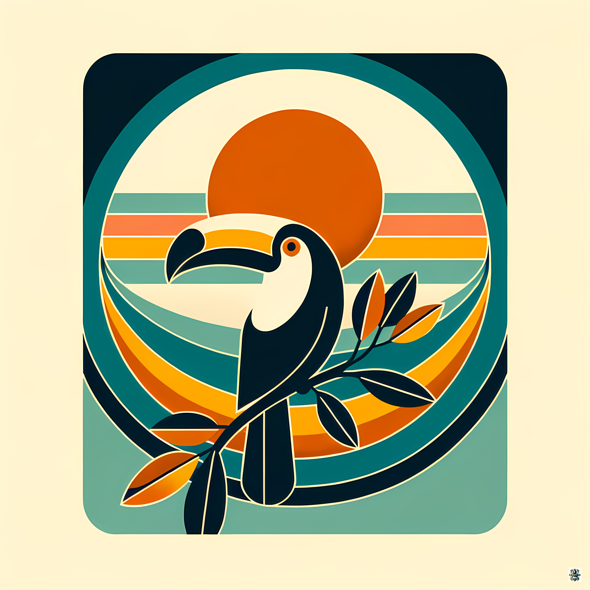 Retro Toucan Sunset in Teal and Orange