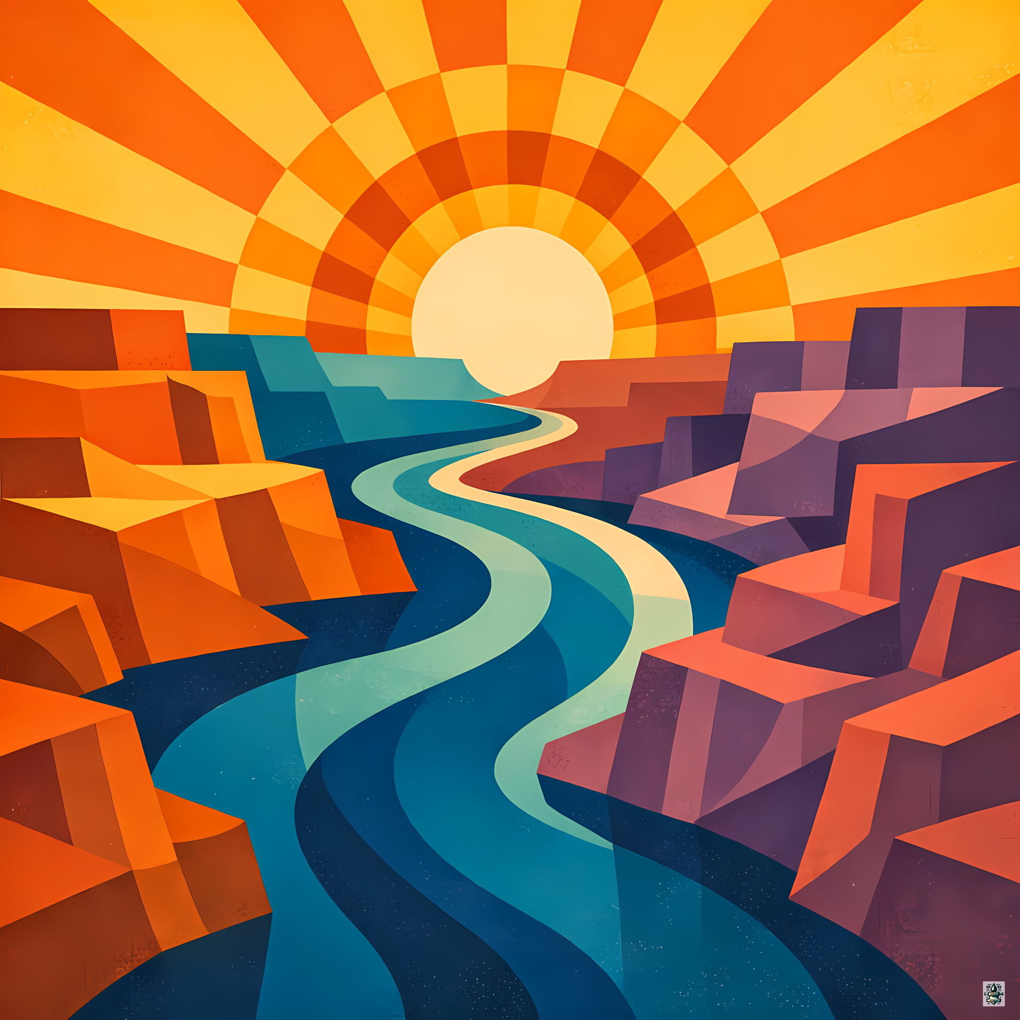 Geometric Canyon River Sunset