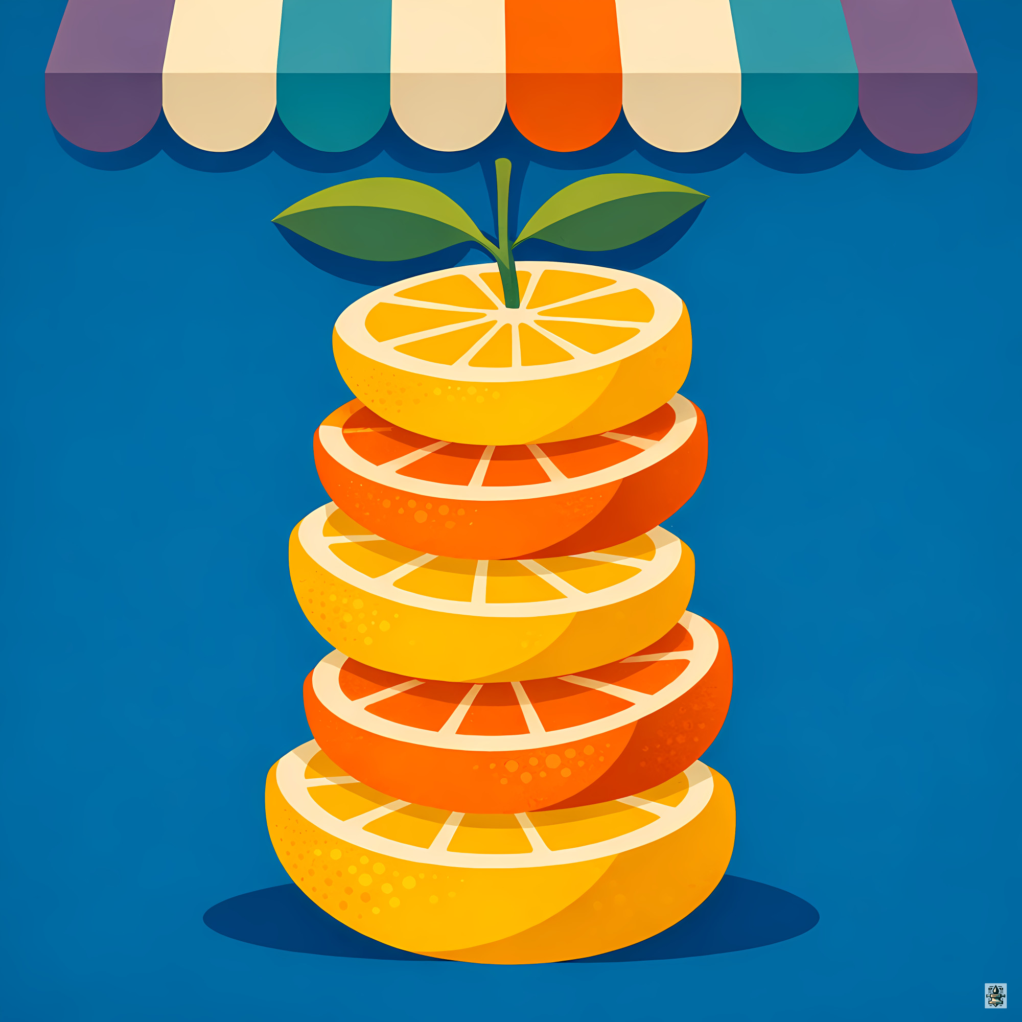 Stacked Citrus Slices Under Market Awning