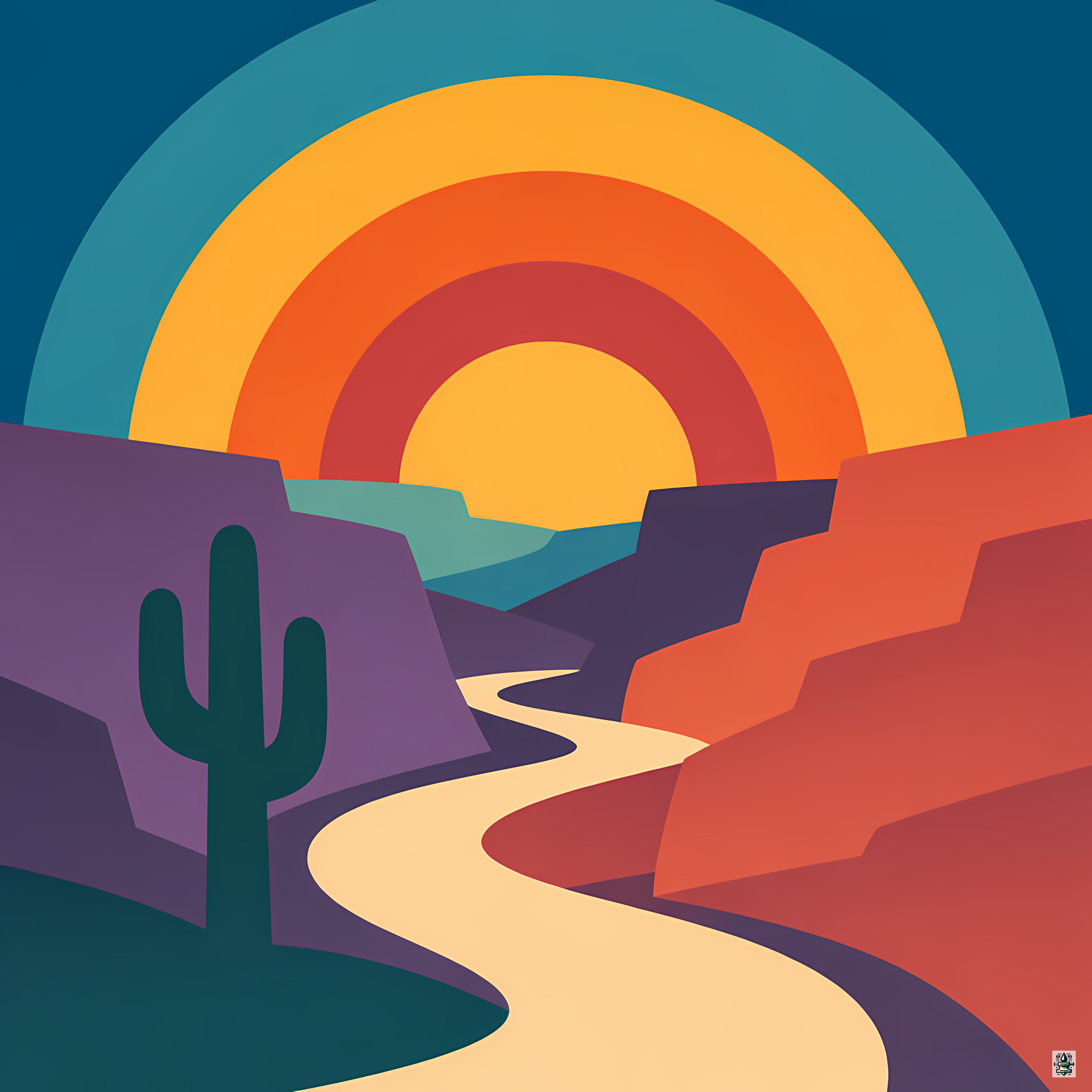 Desert Canyon Sunset Arch with Cactus