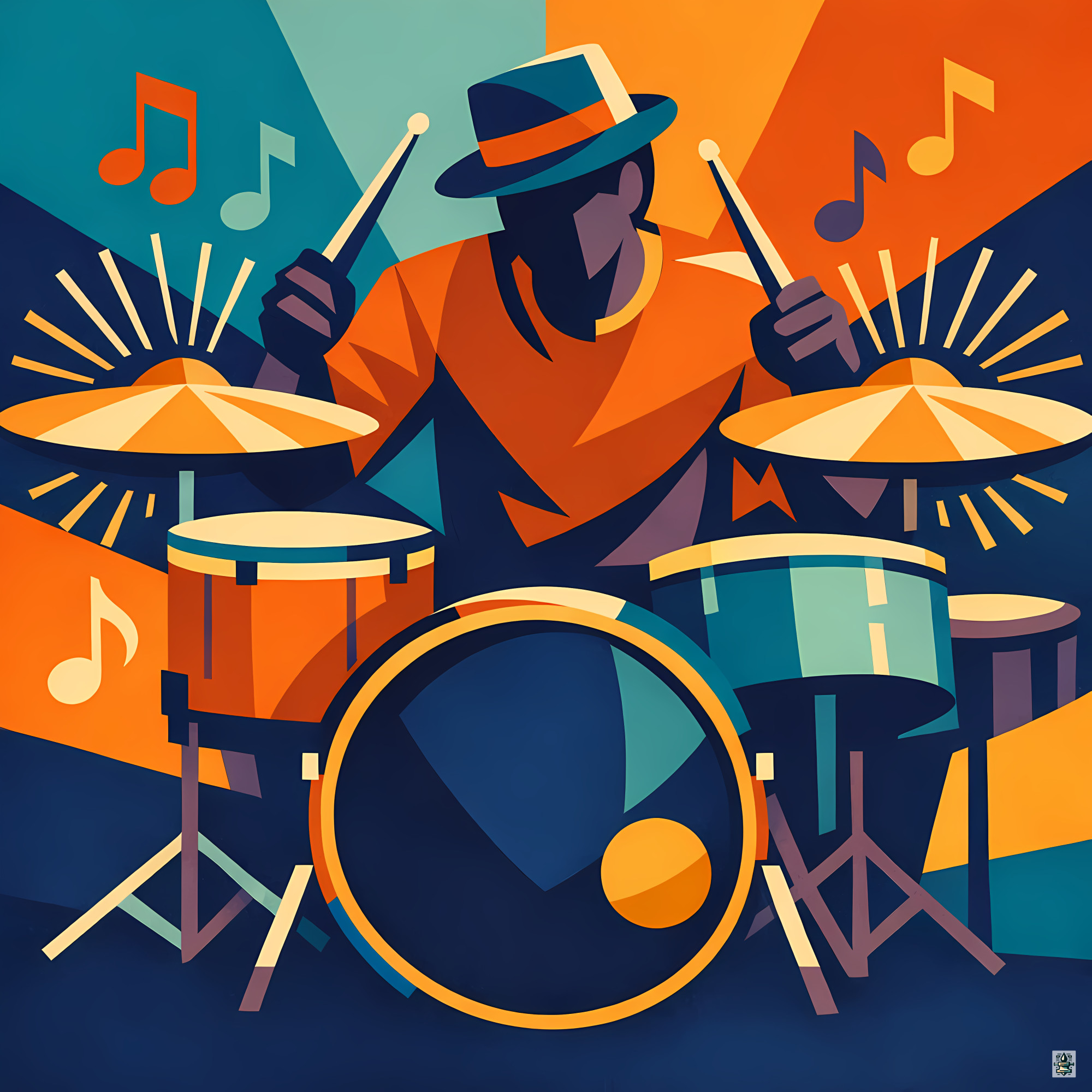Geometric Drummer in Festival Colour Shapes