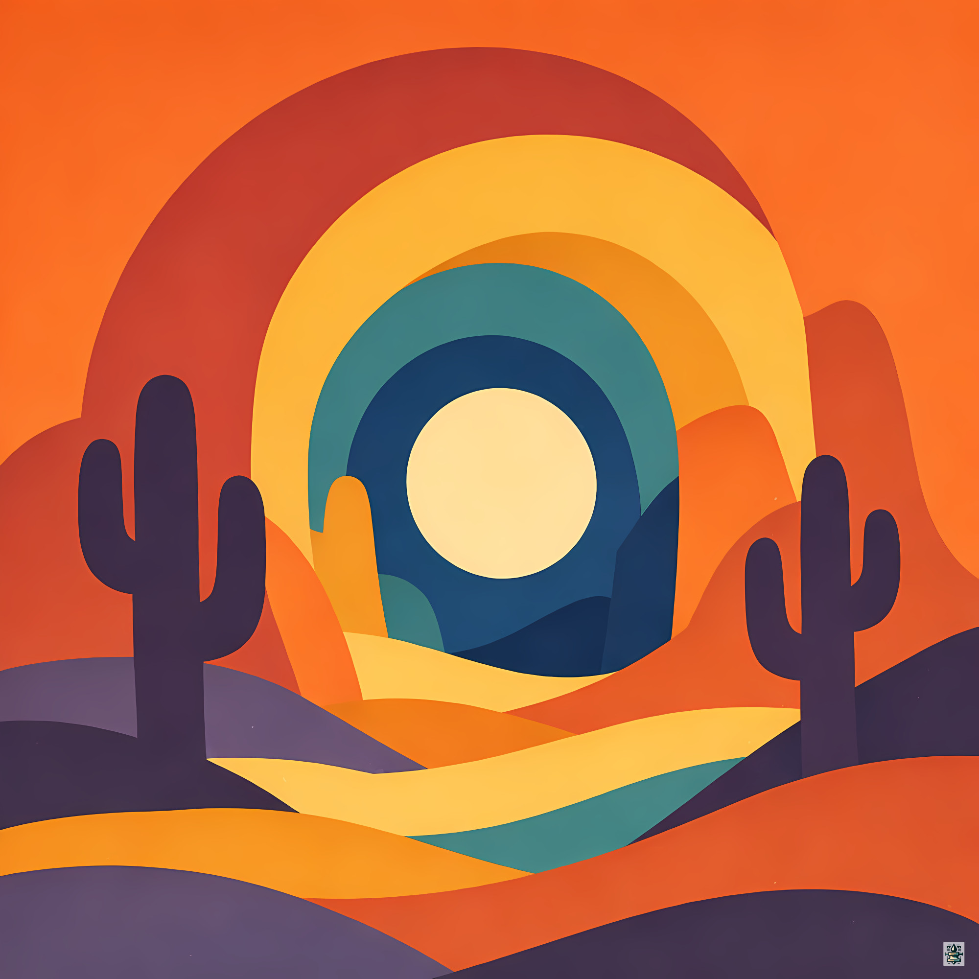 Desert Cactus Arch Sunset Illustration