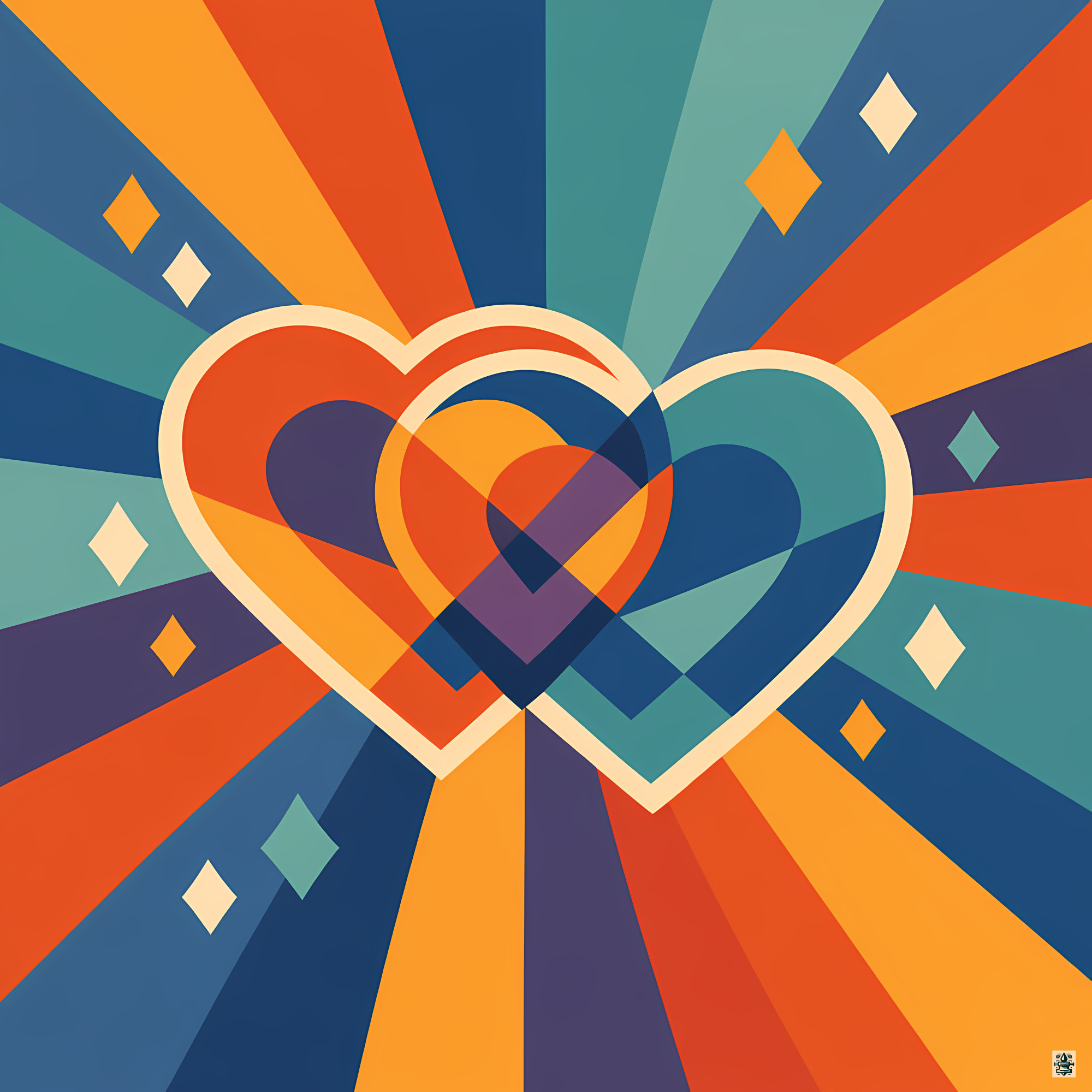 Overlapping Geometric Hearts with Colour Rays