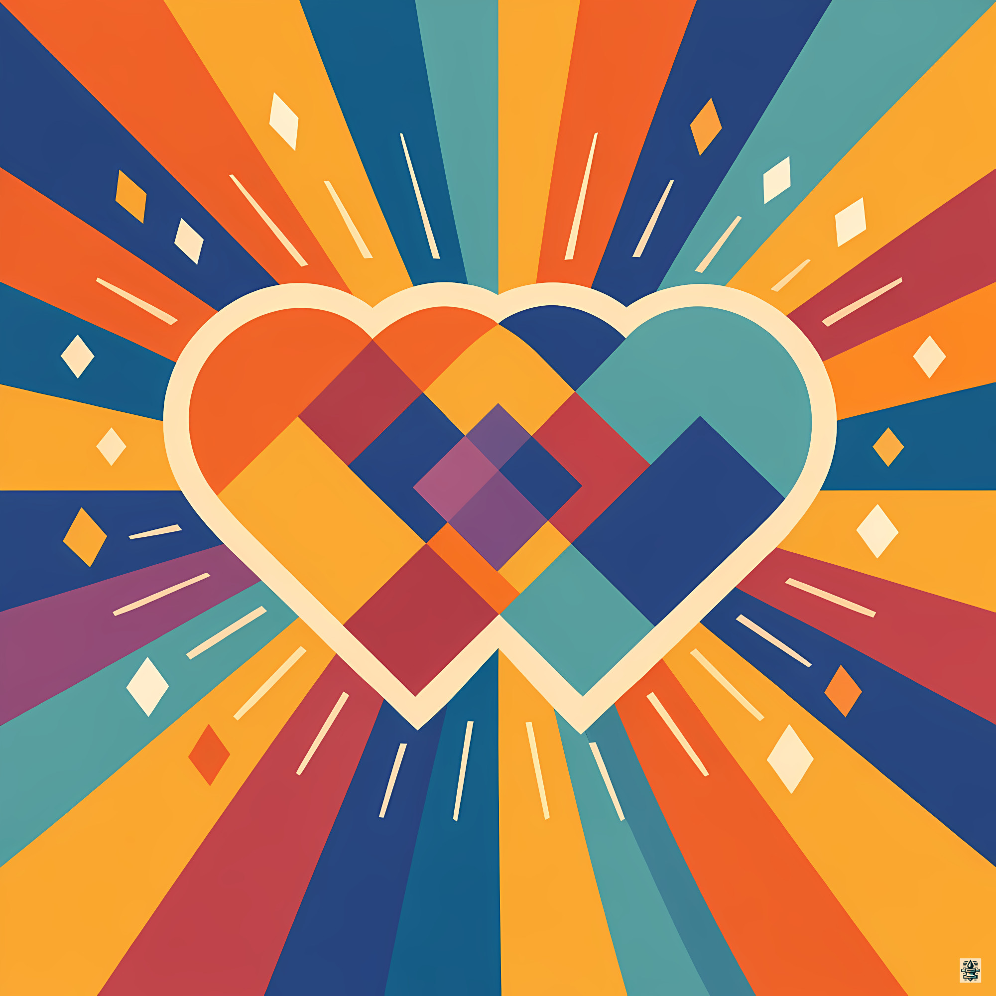 Geometric Heart Sunburst in Retro Colours
