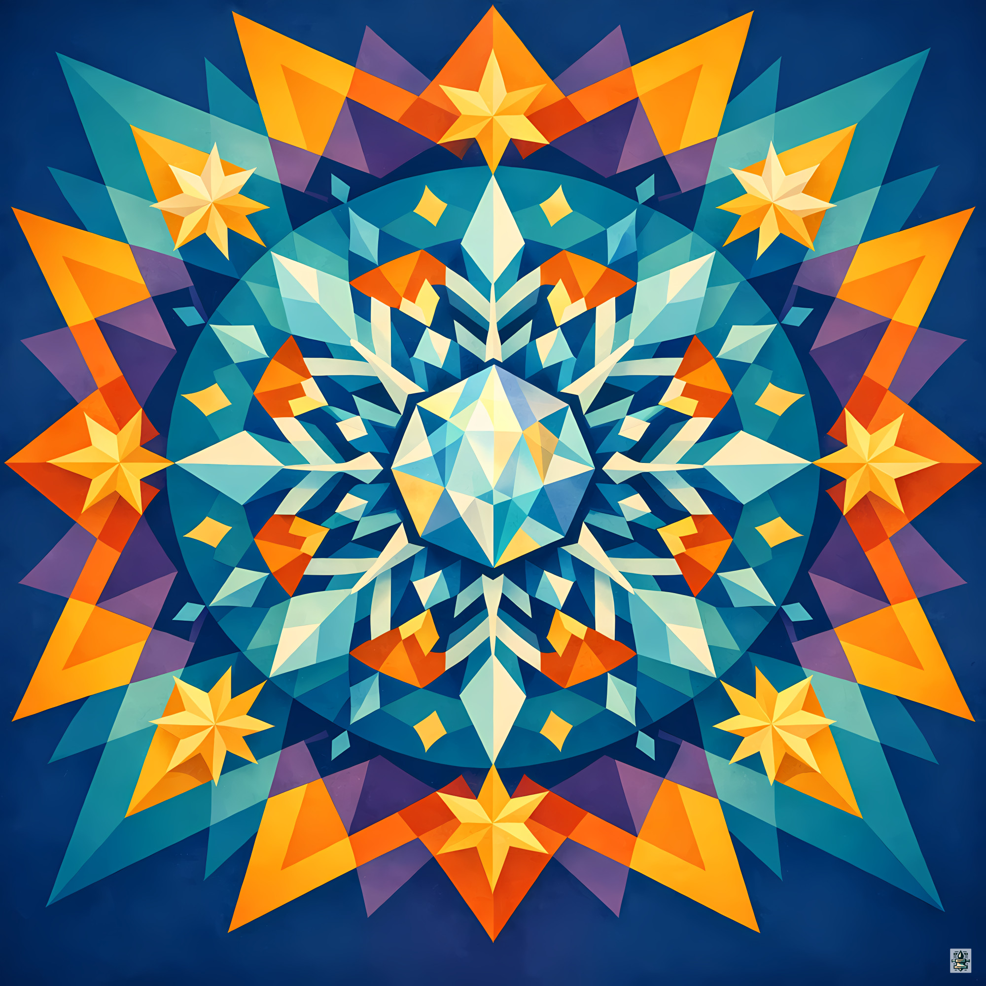 Geometric Snowflake Mandala in Teal and Gold