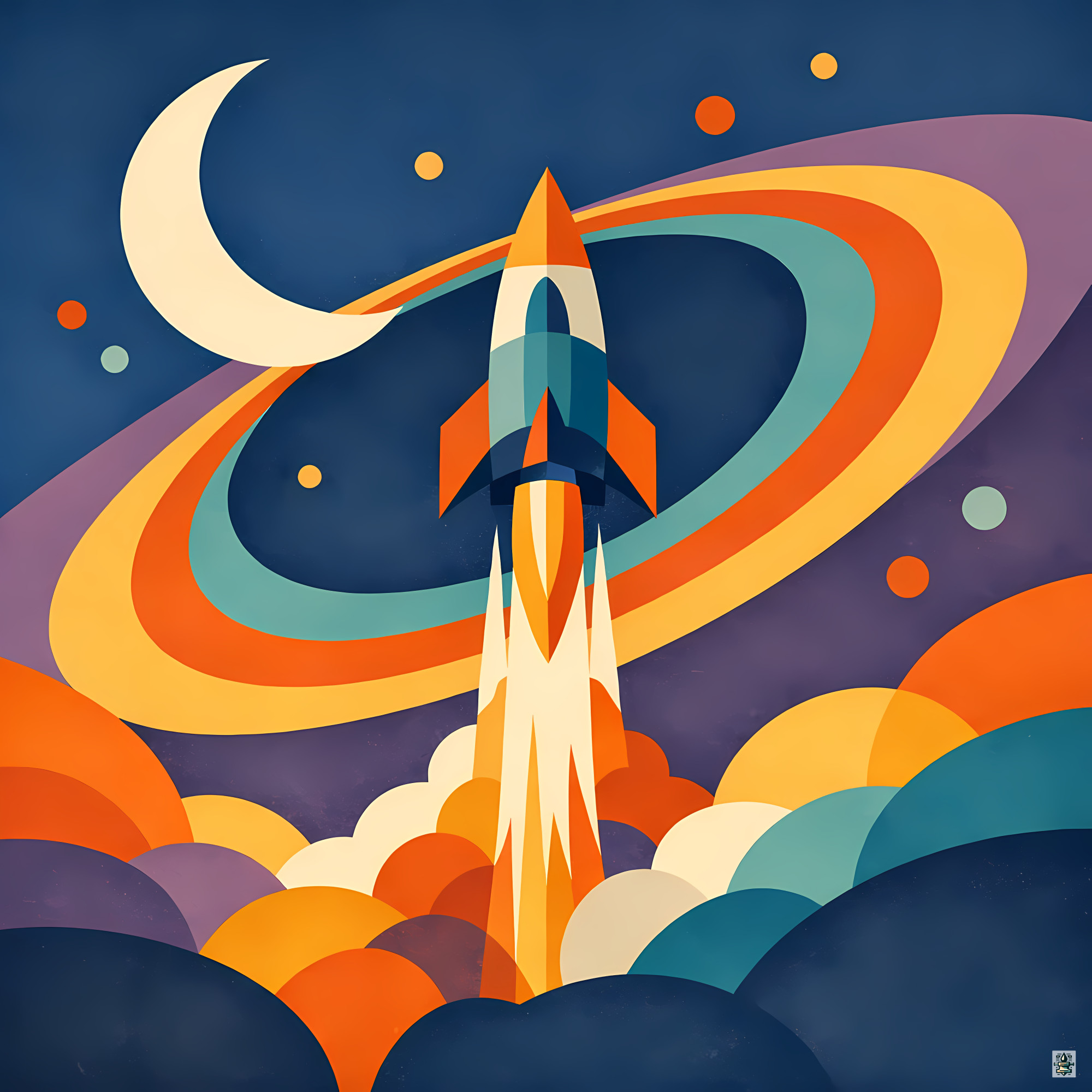 Retro Rocket Launch with Gradient Space Rings