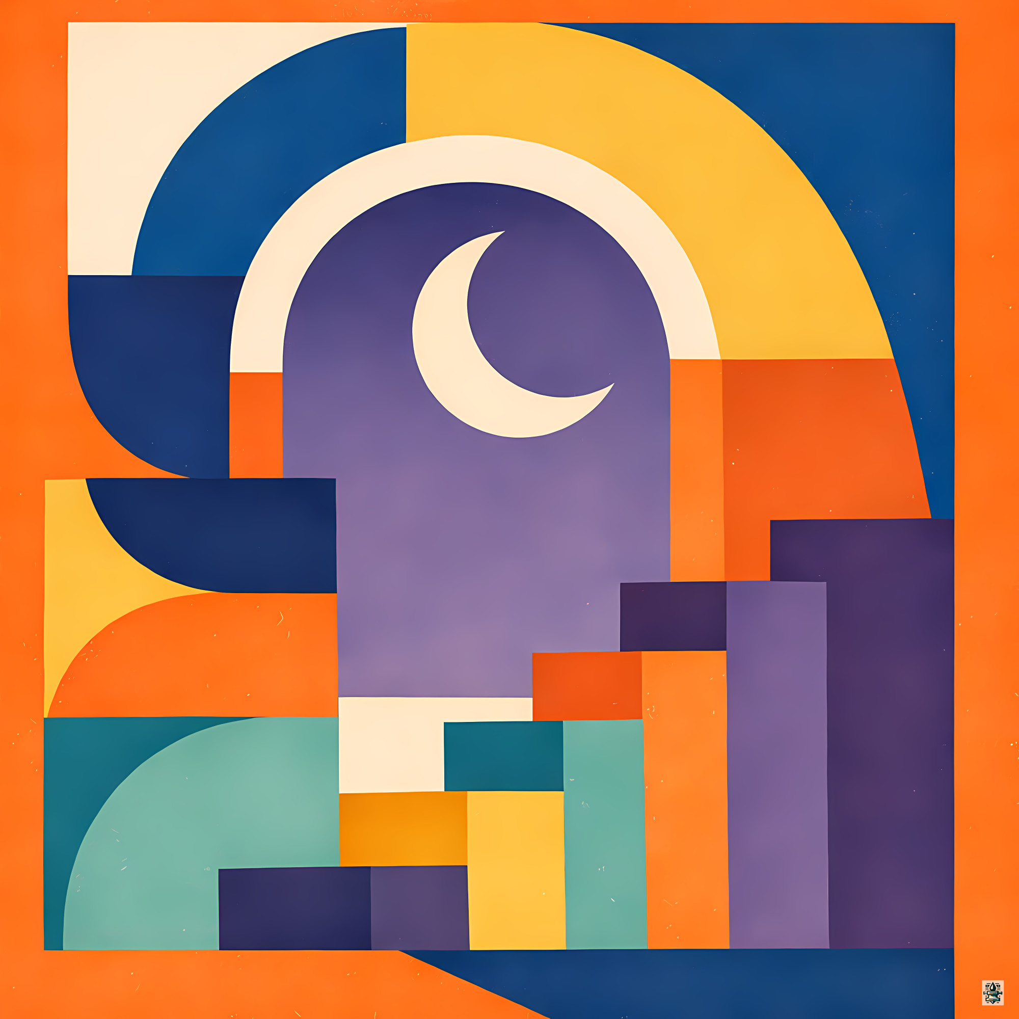 Geometric Moon Arch in Bold Typographic Shapes