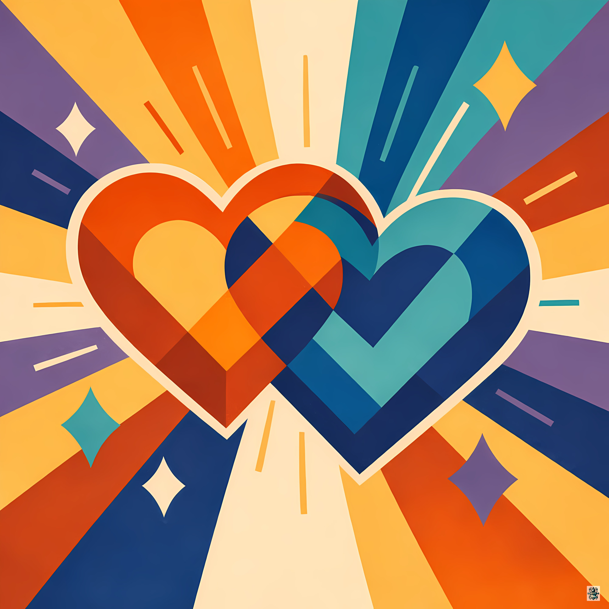 Overlapping Geometric Hearts with Radiant Rays