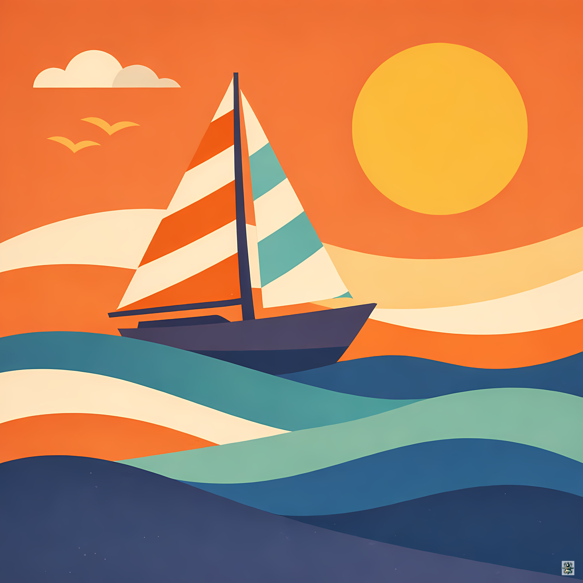 Colour Block Yacht at Sunset