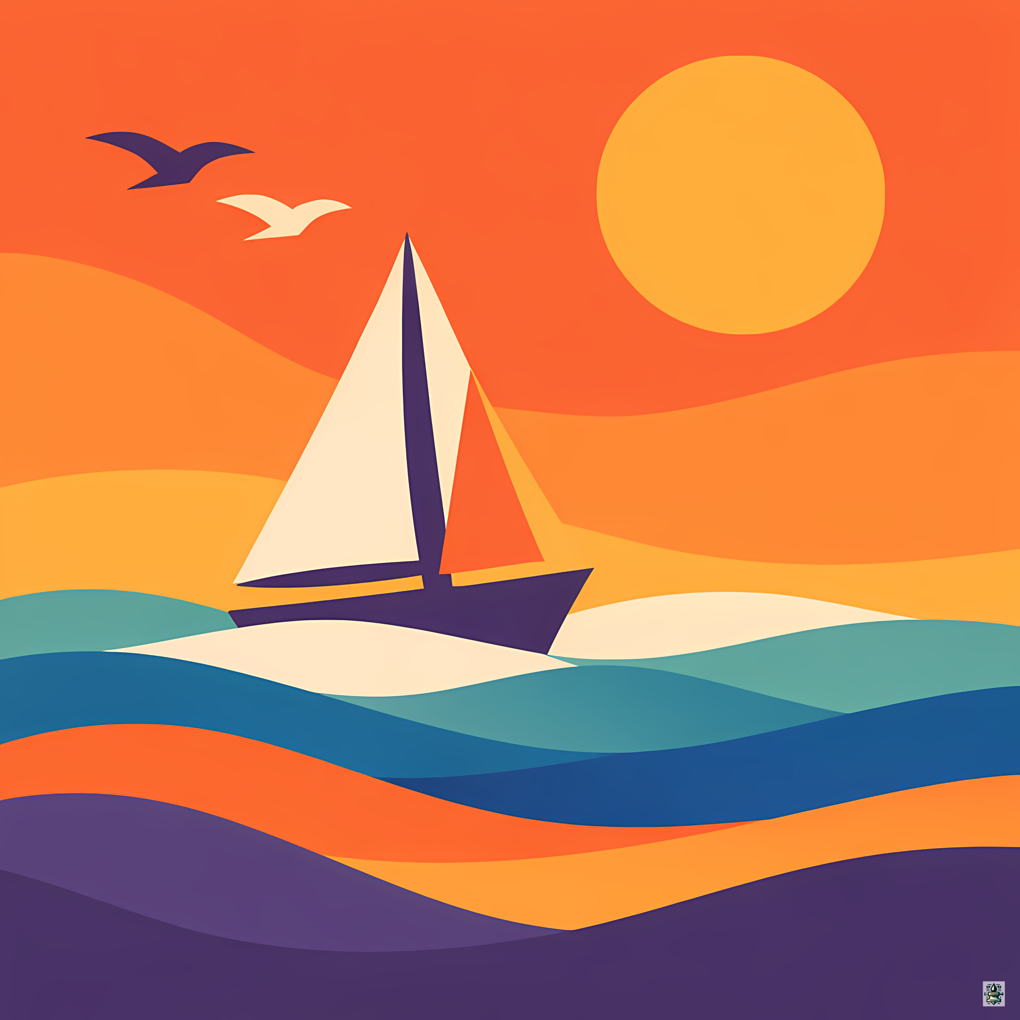 Colour Block Yacht at Sunset
