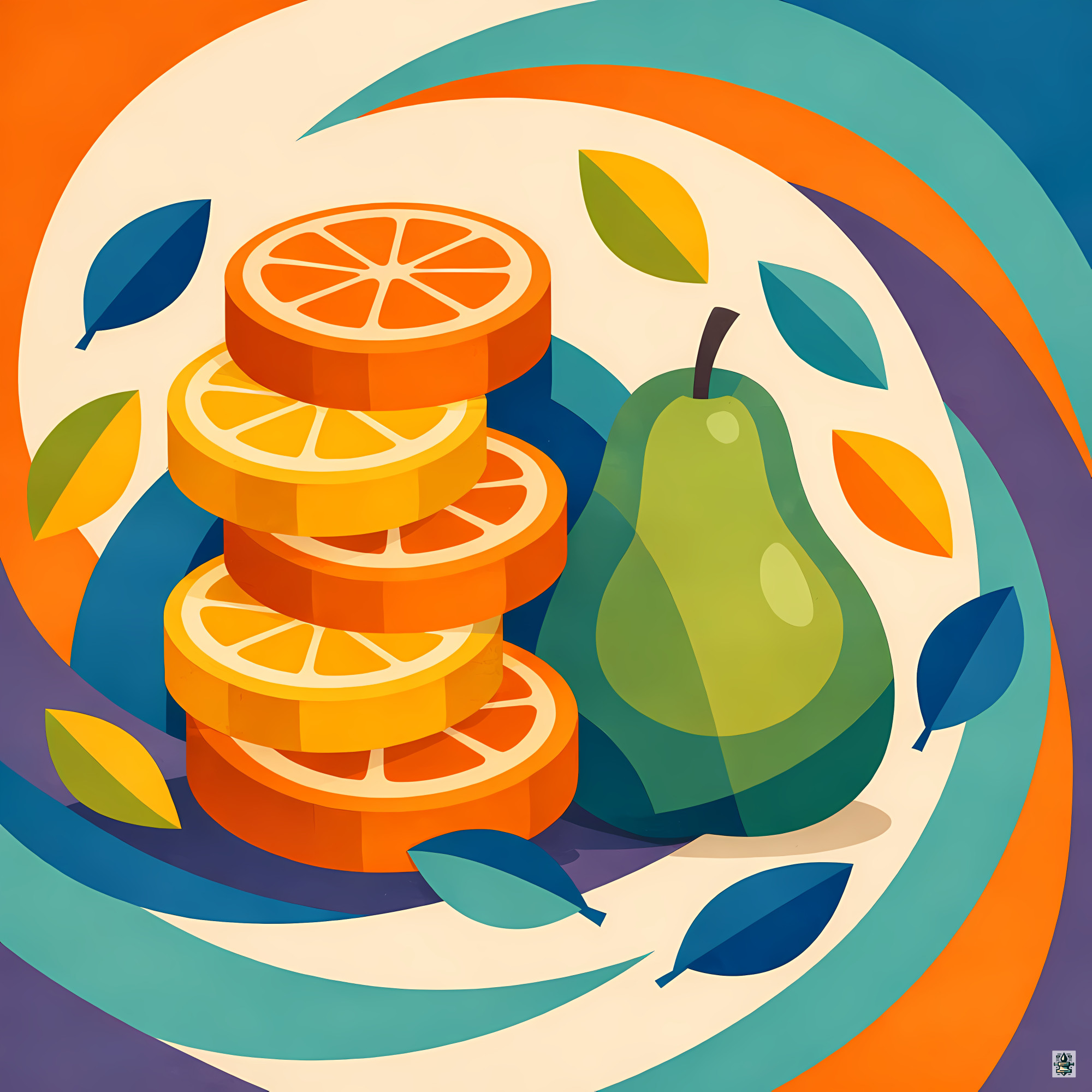Stacked Citrus Slices and Pear Illustration