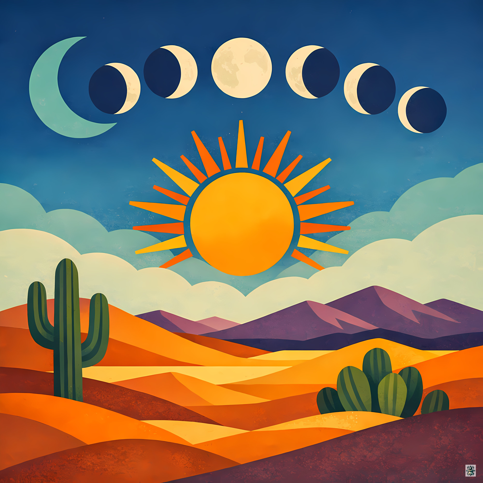 Geometric Desert Sun and Moon Phases