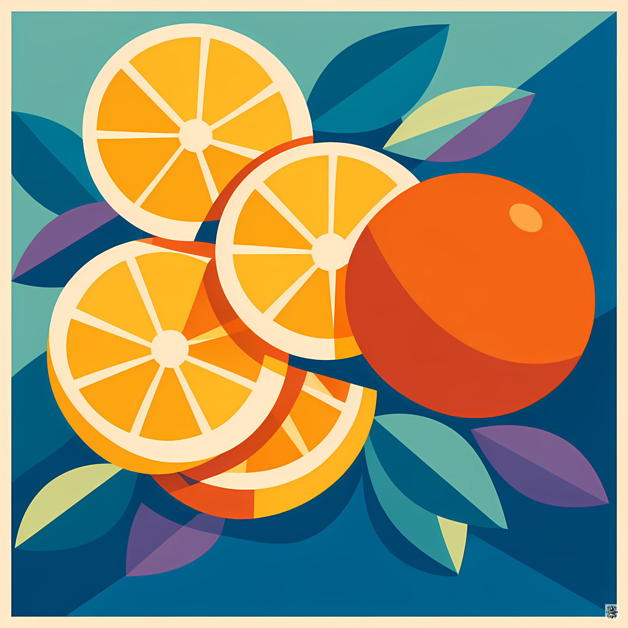 Bold Citrus Slices and Orange Leaves
