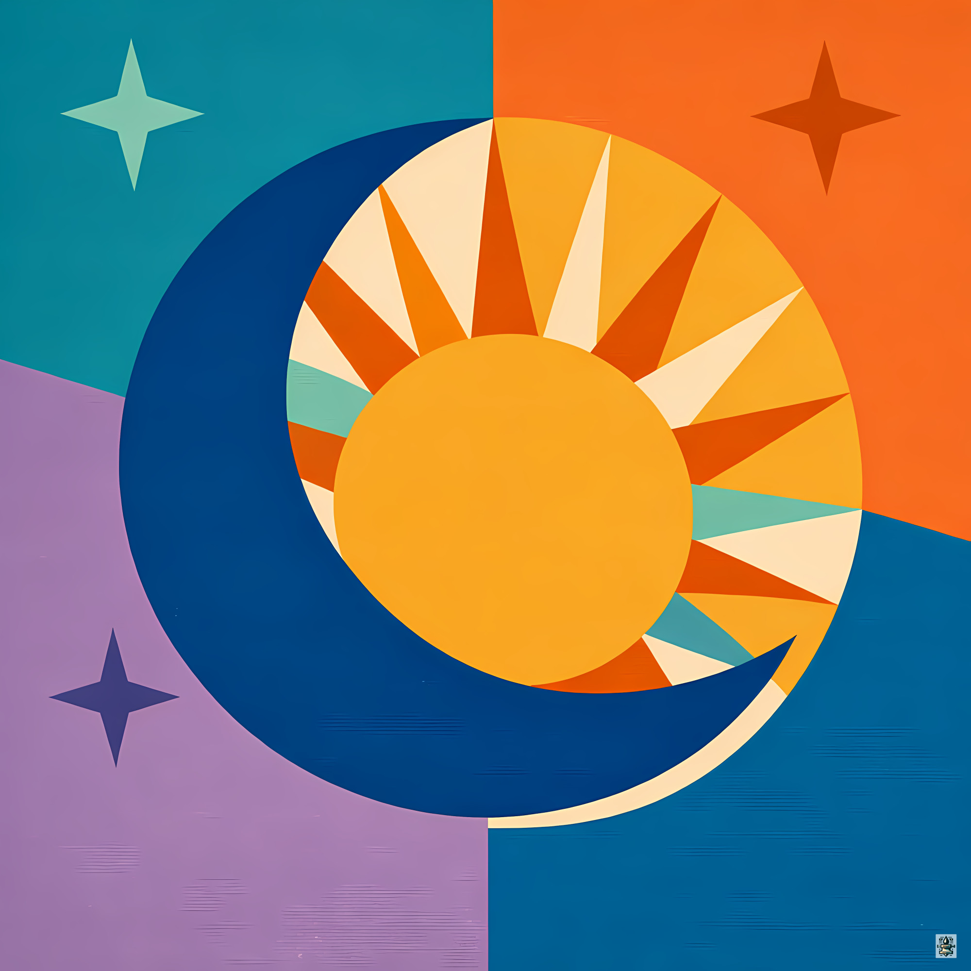 Geometric Sun Moon and Stars