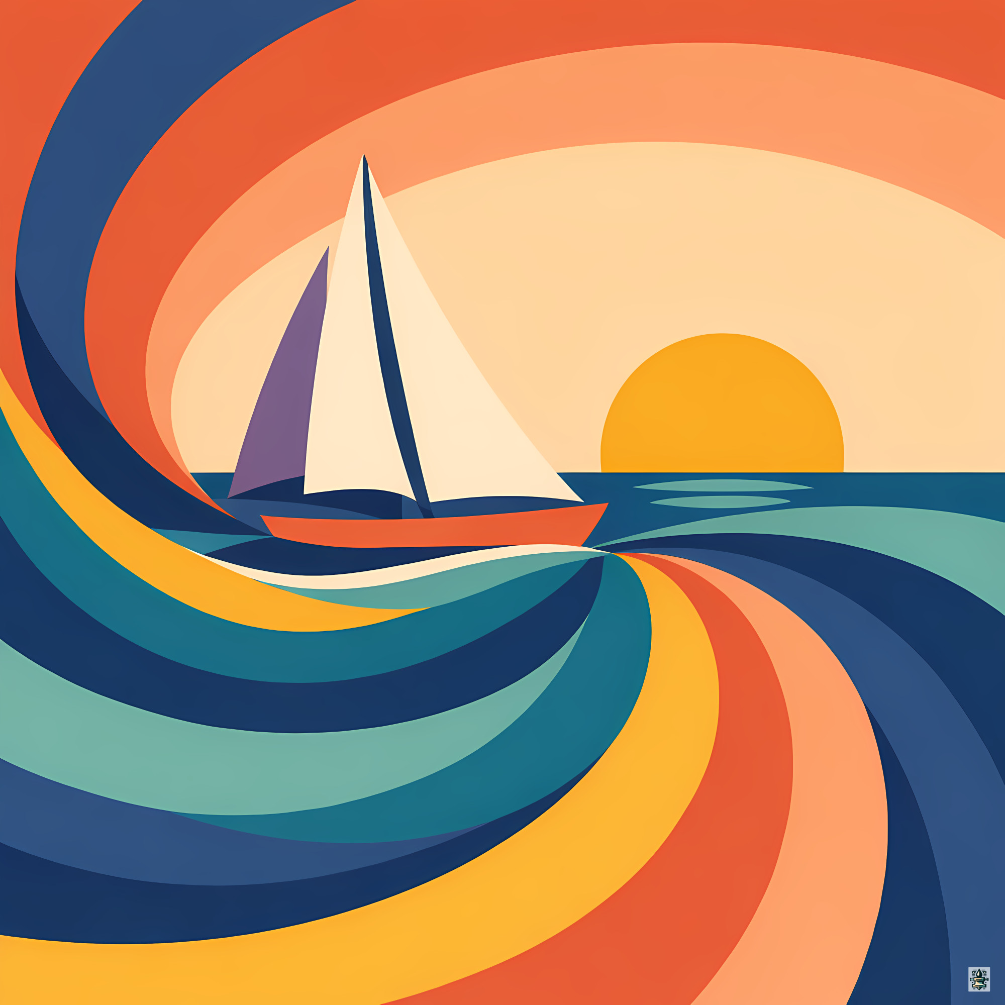 Colour Block Sailboat at Sunset