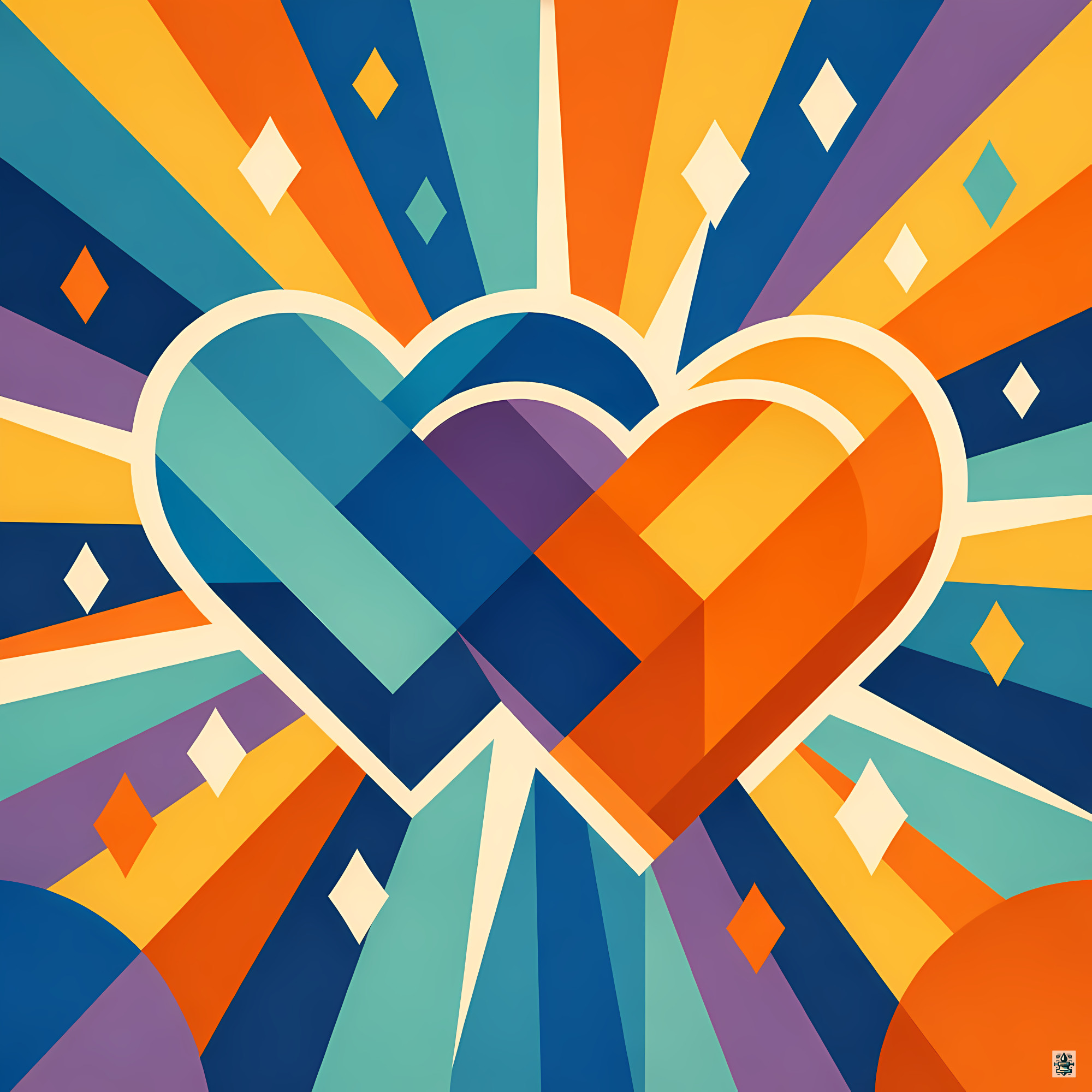 Interlocking Geometric Hearts with Colour Rays