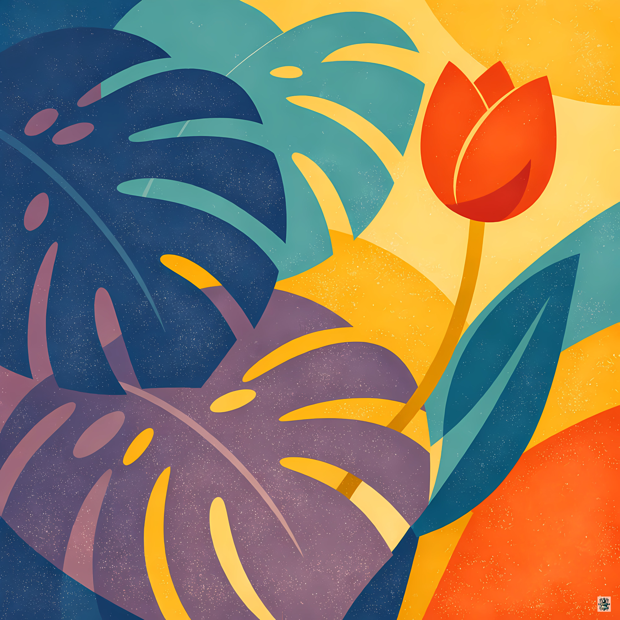 Colourful Abstract Leaves and Tulip