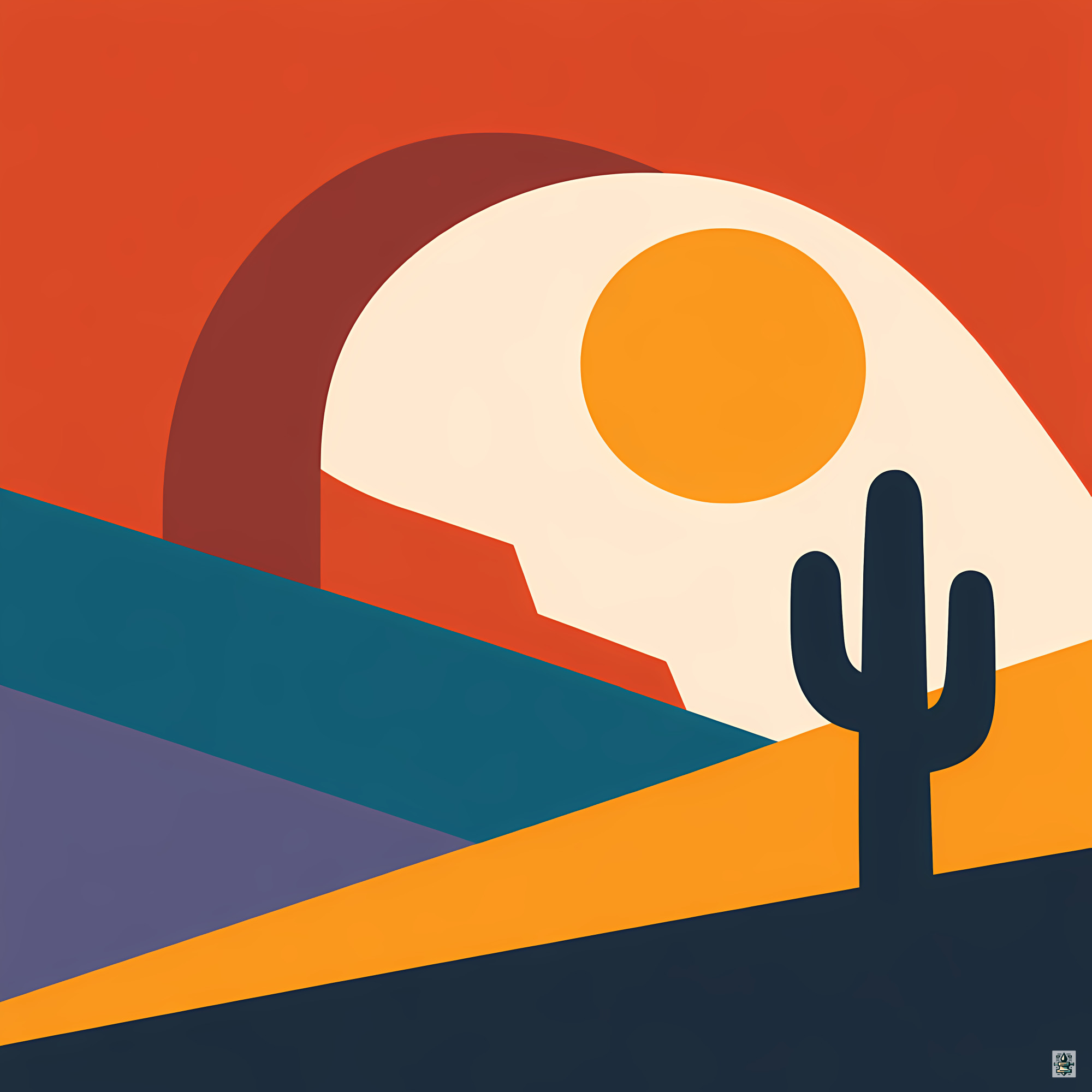 Desert Arch and Cactus Geometric Landscape