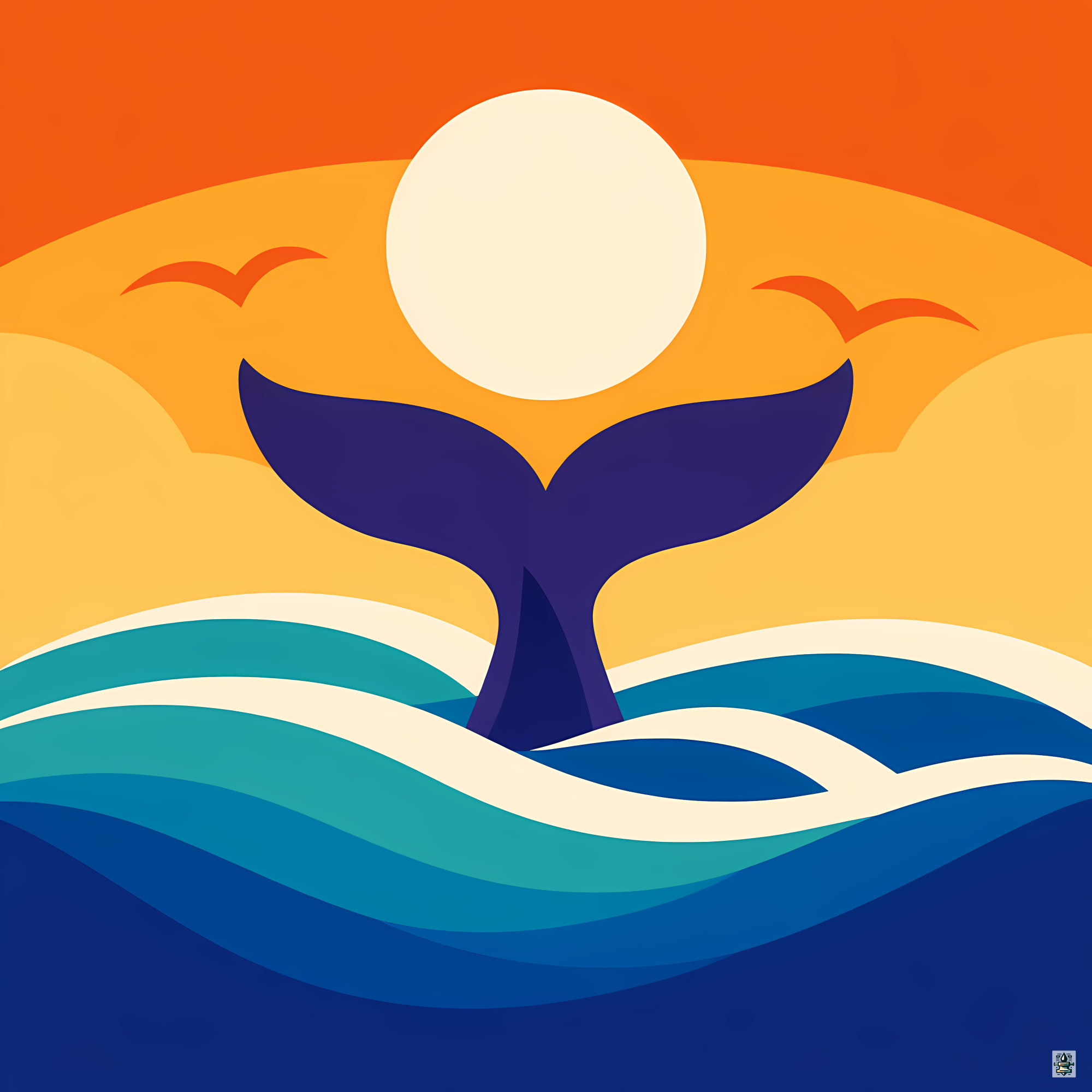Whale Tail Sunset Over Curved Ocean Waves