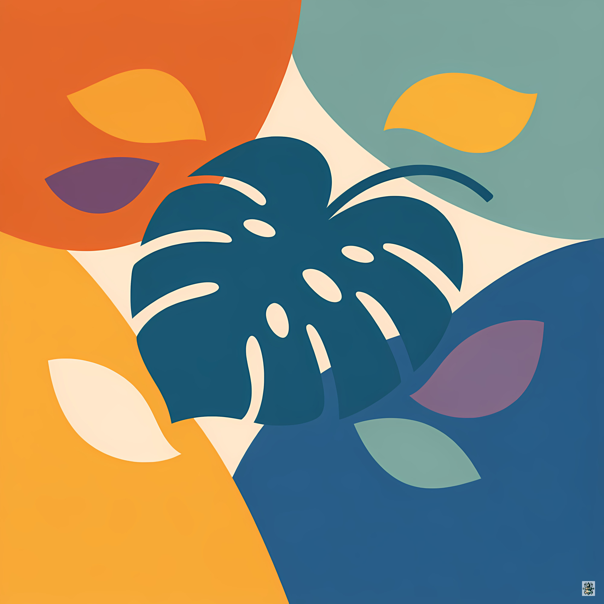 Geometric Monstera Leaf Silhouette in Tropical Colours