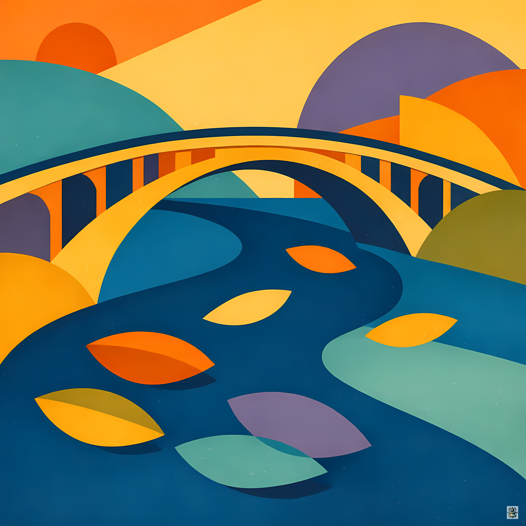 Abstract Bridge Landscape with Organic River Shapes
