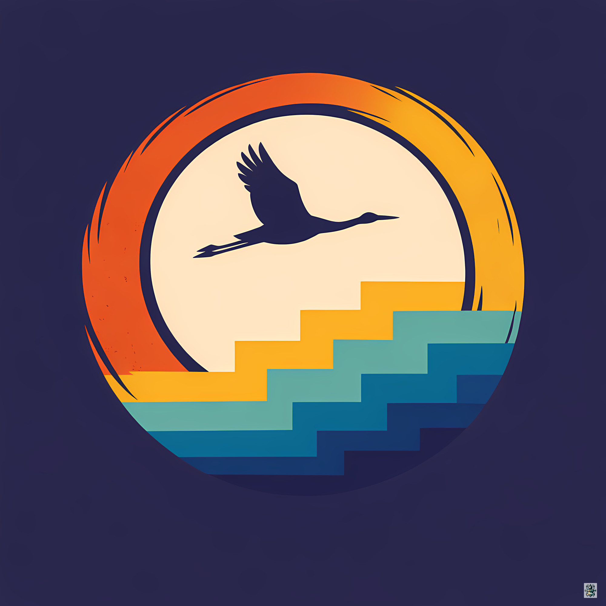 Crane Over Enso Sun and Stepped Waves
