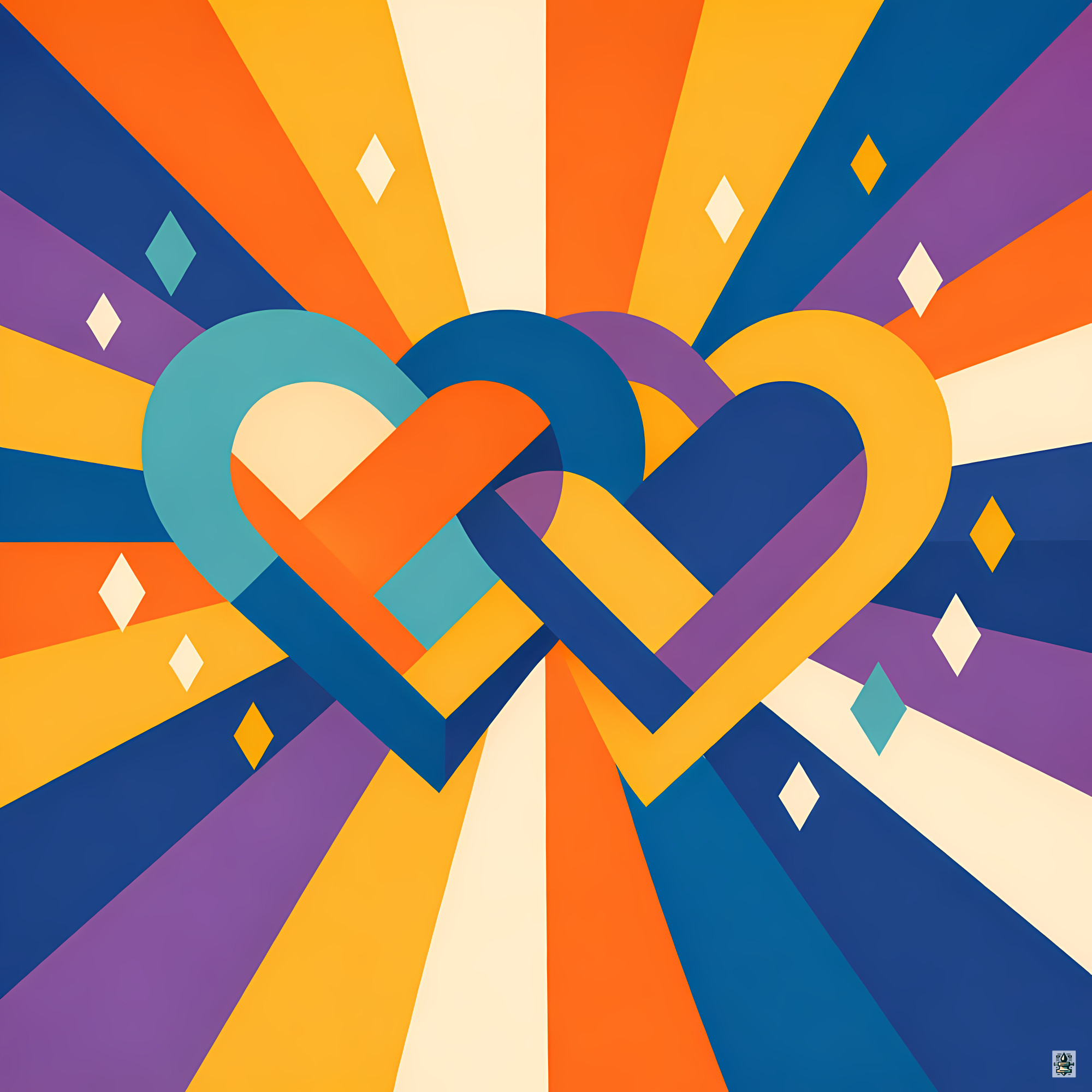Interlocking Geometric Hearts with Colourful Rays