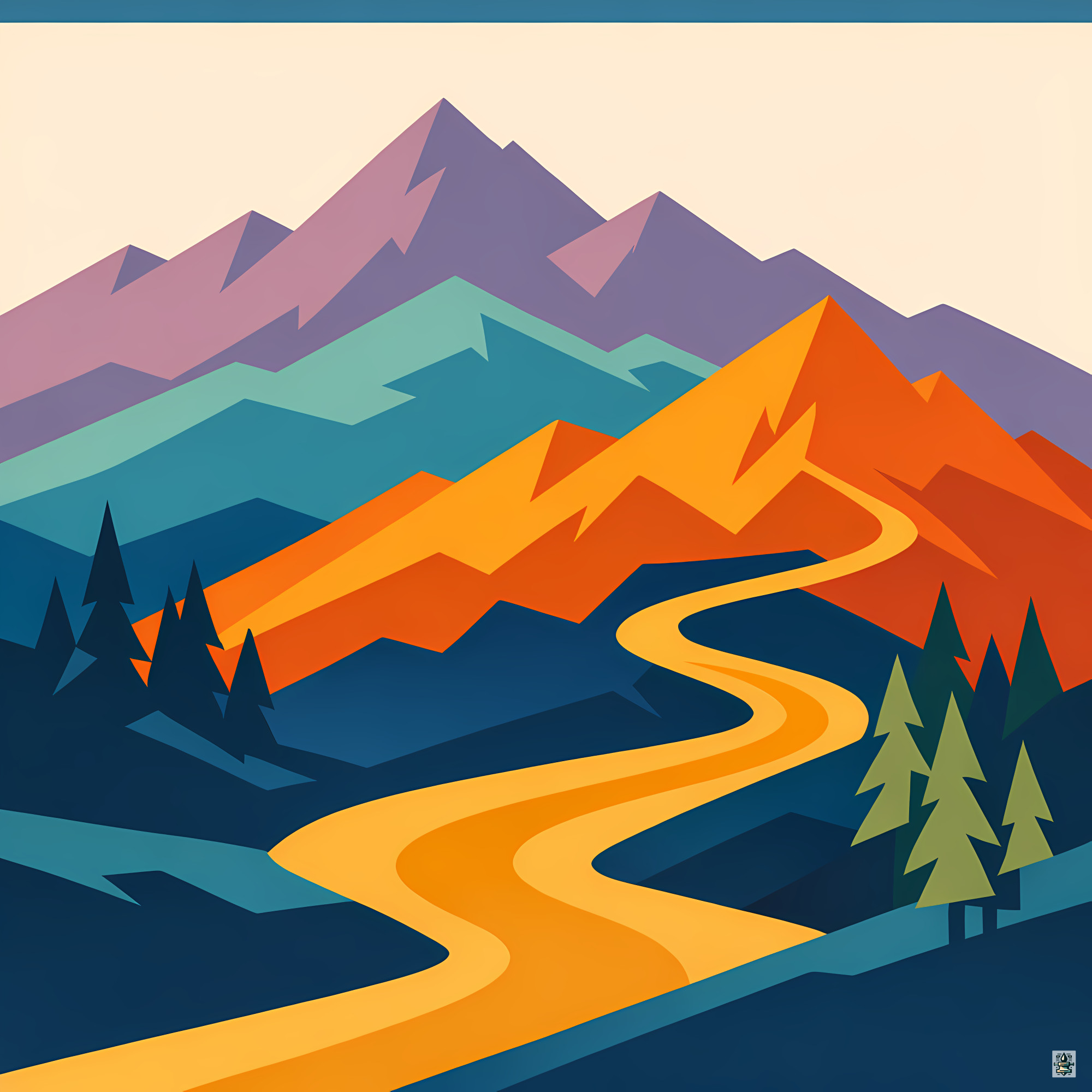 Geometric Mountain Valley with Golden River