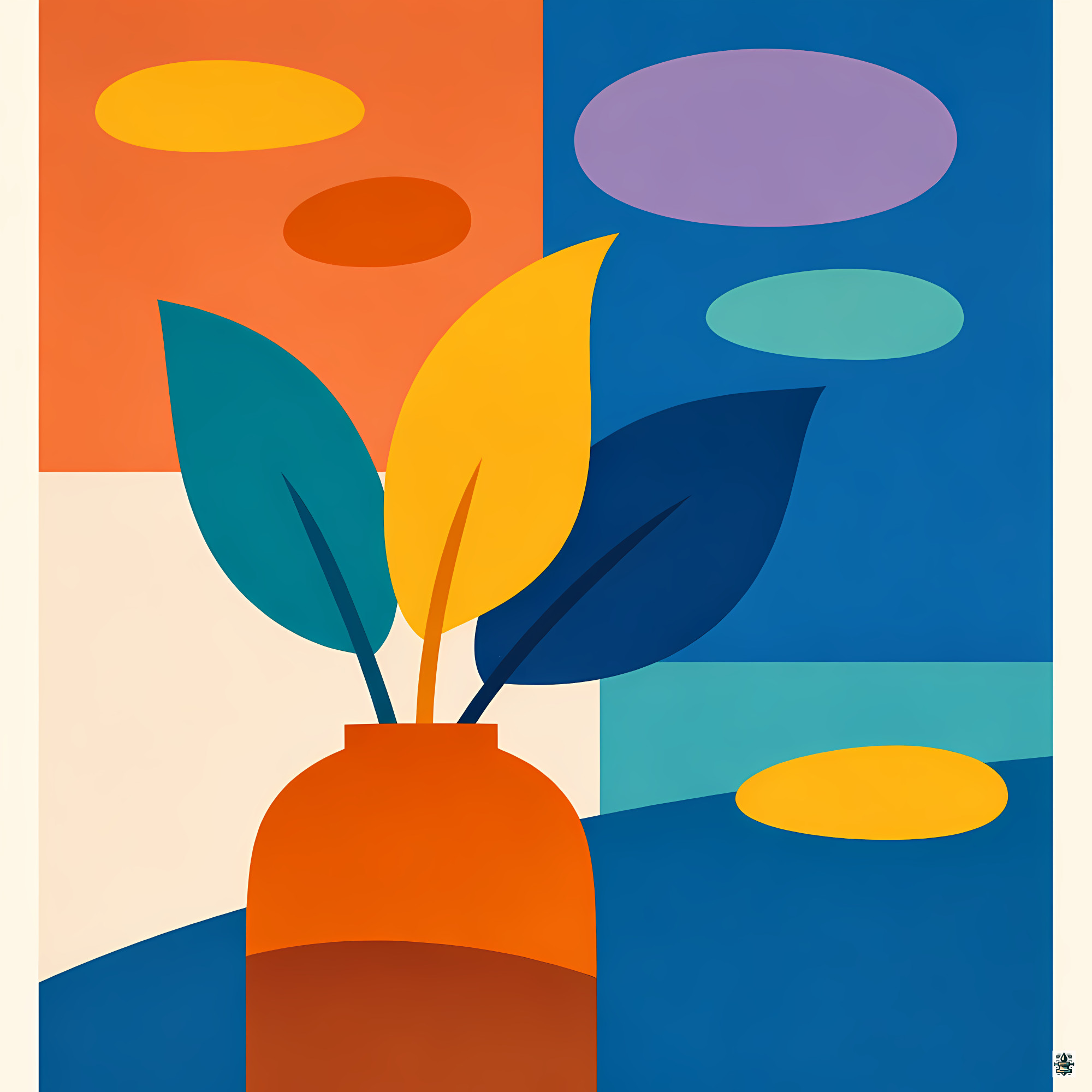 Colour Block Vase with Organic Leaves