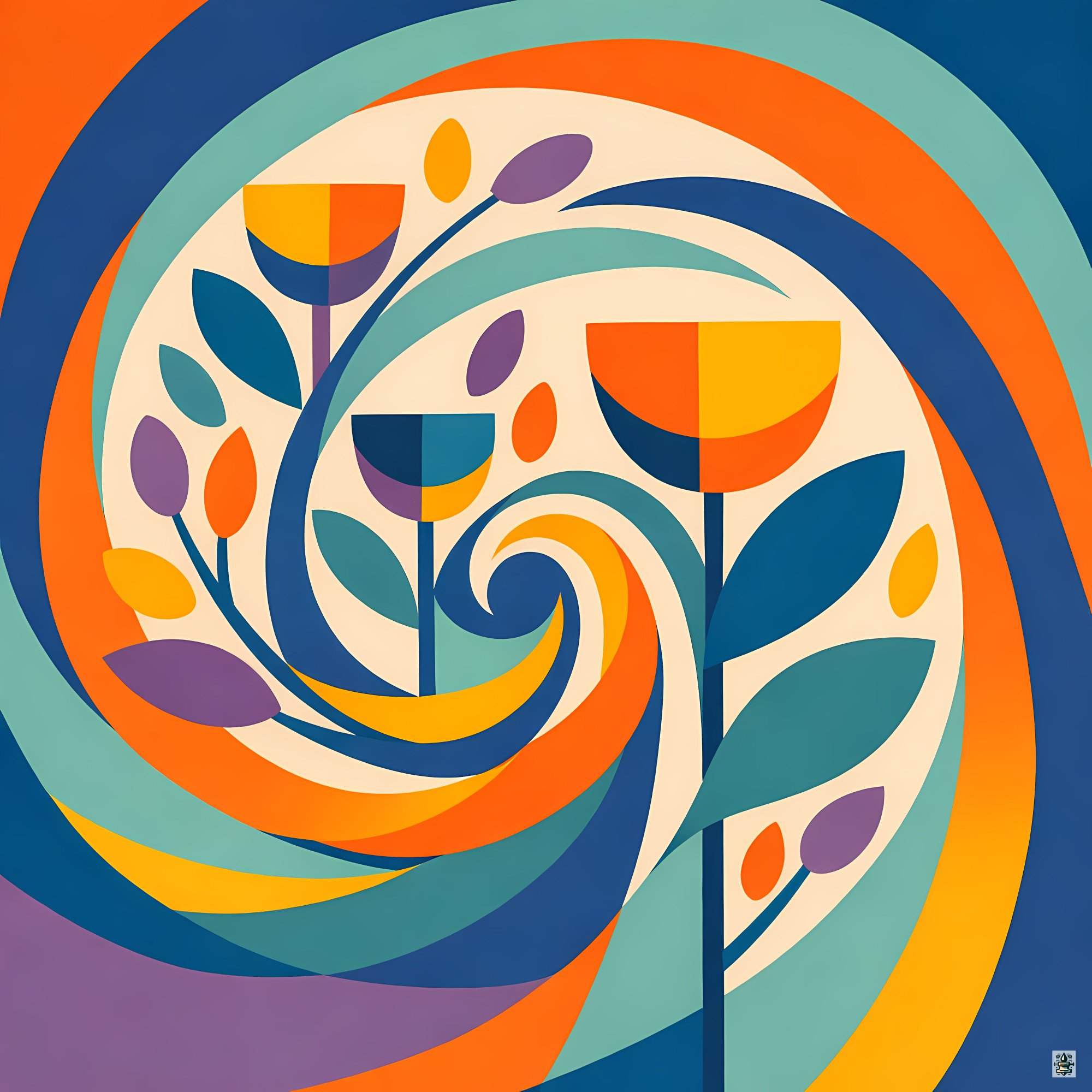 Geometric Botanical Flower Spiral