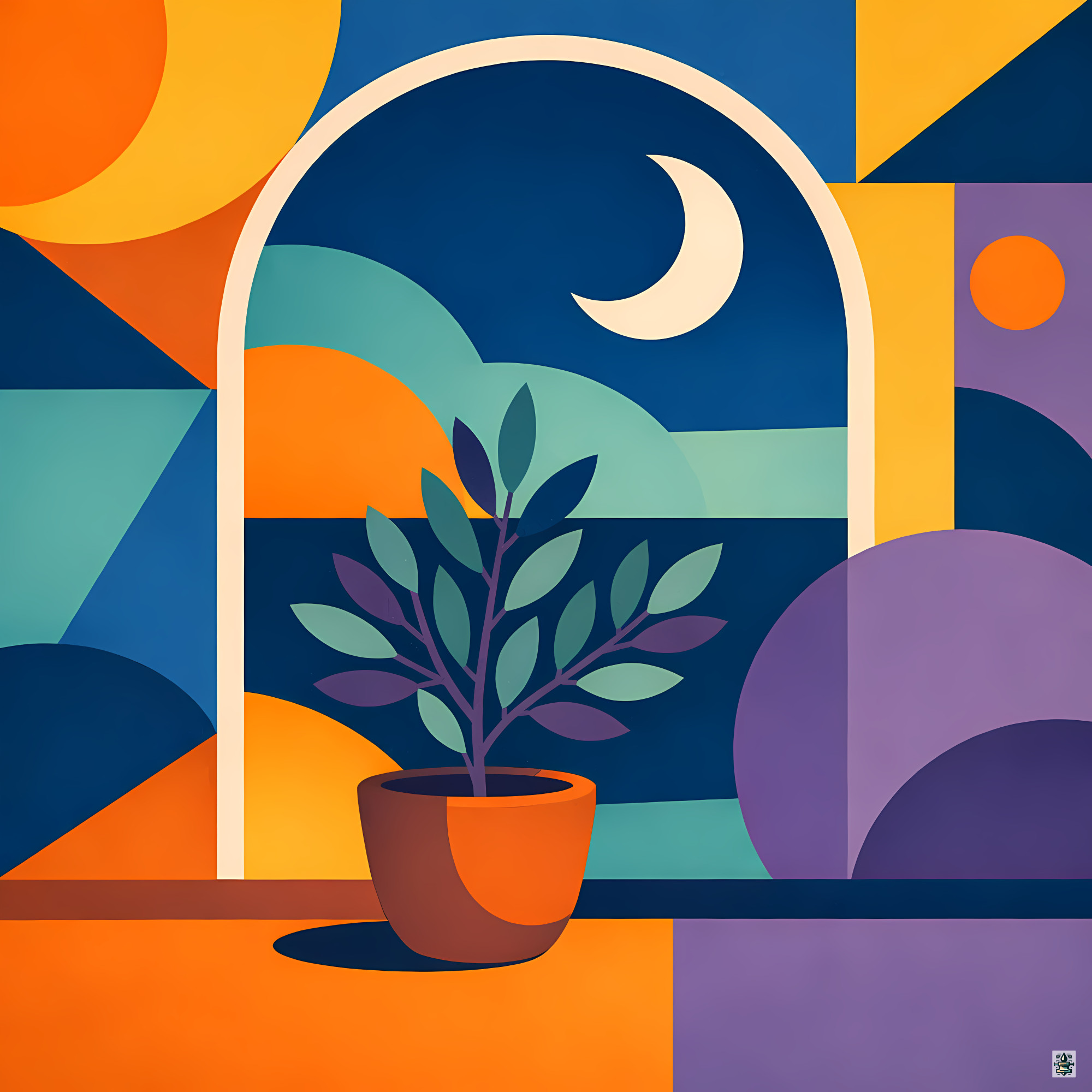 Potted Plant by Moonlit Geometric Window