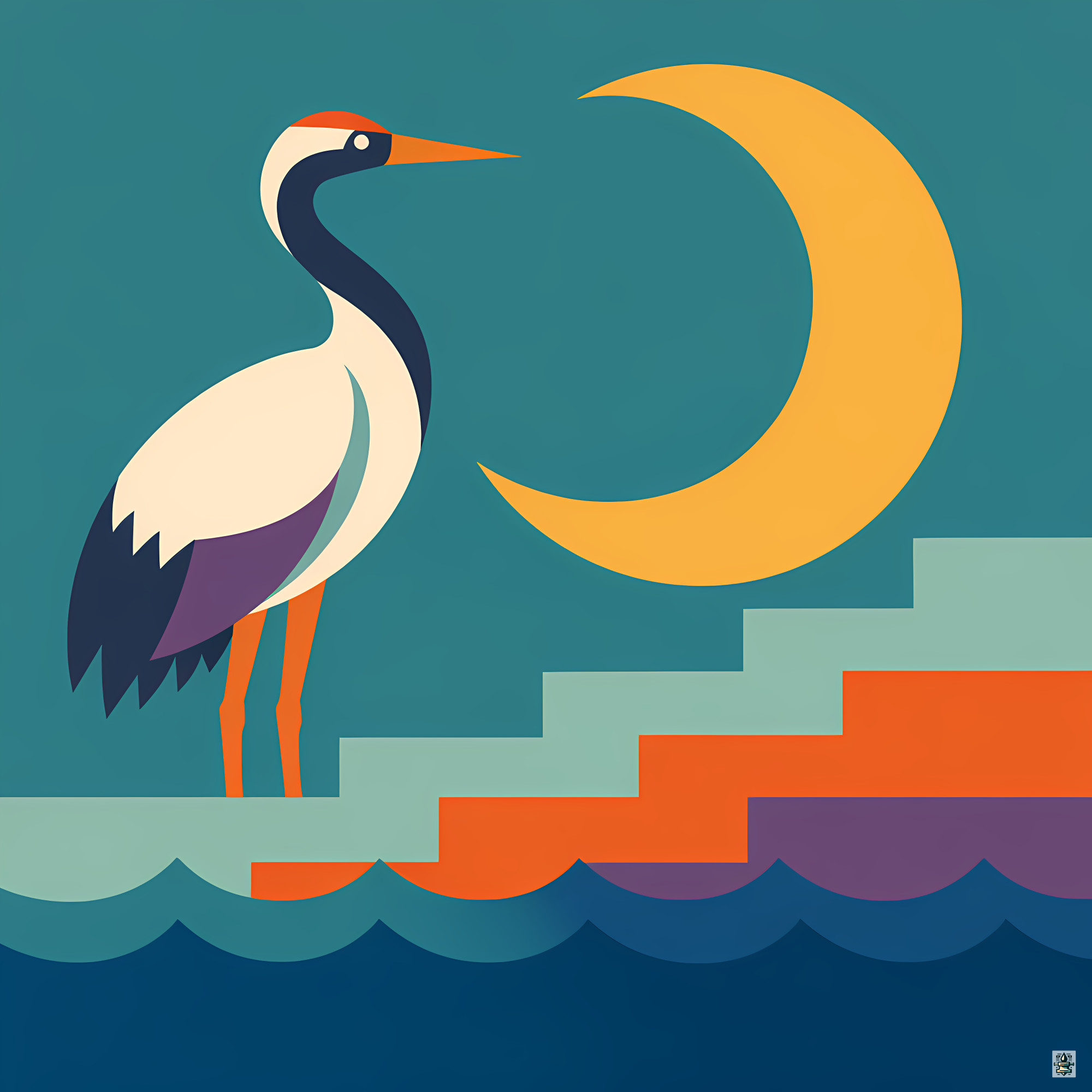 Geometric Heron with Crescent Moon
