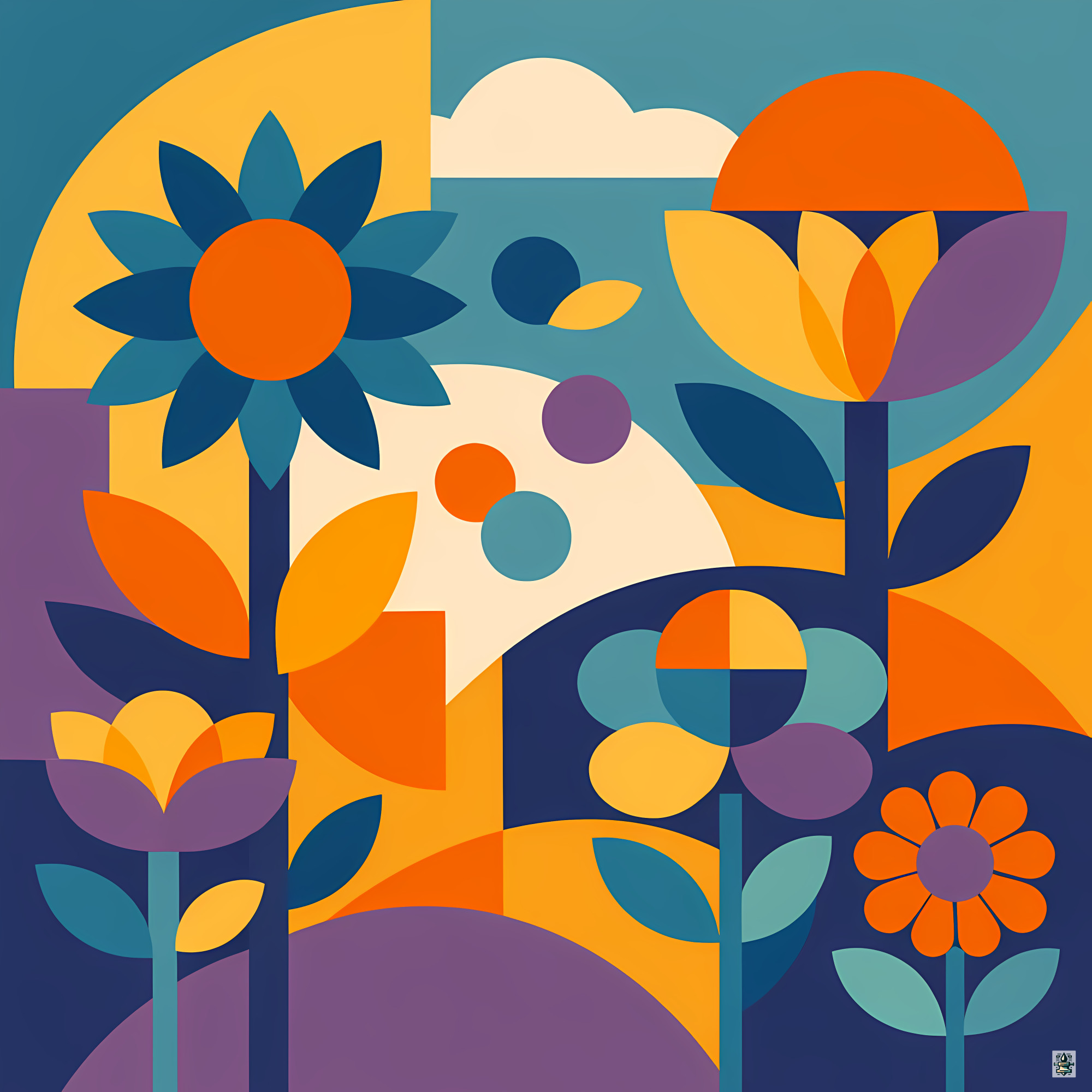 Geometric Botanical Flowers and Leaves