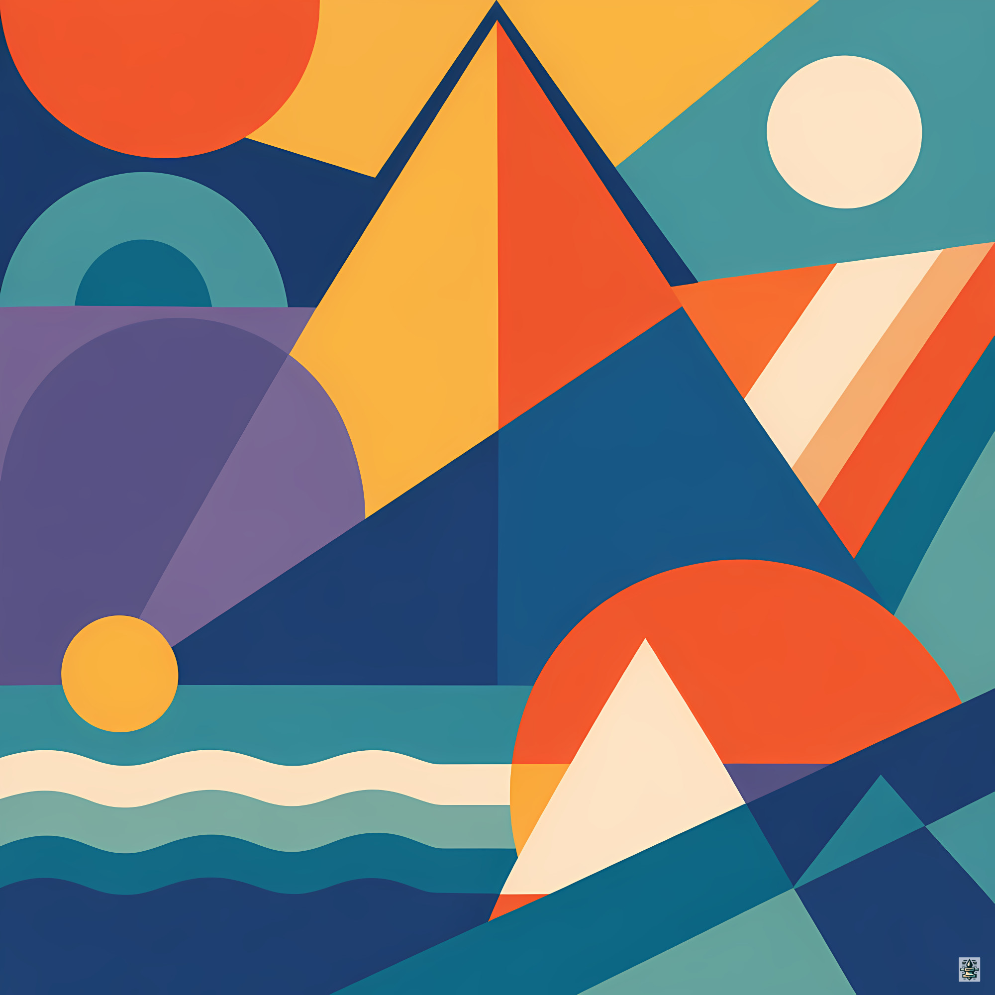 Bold Geometric Shape Collage in Teal and Orange
