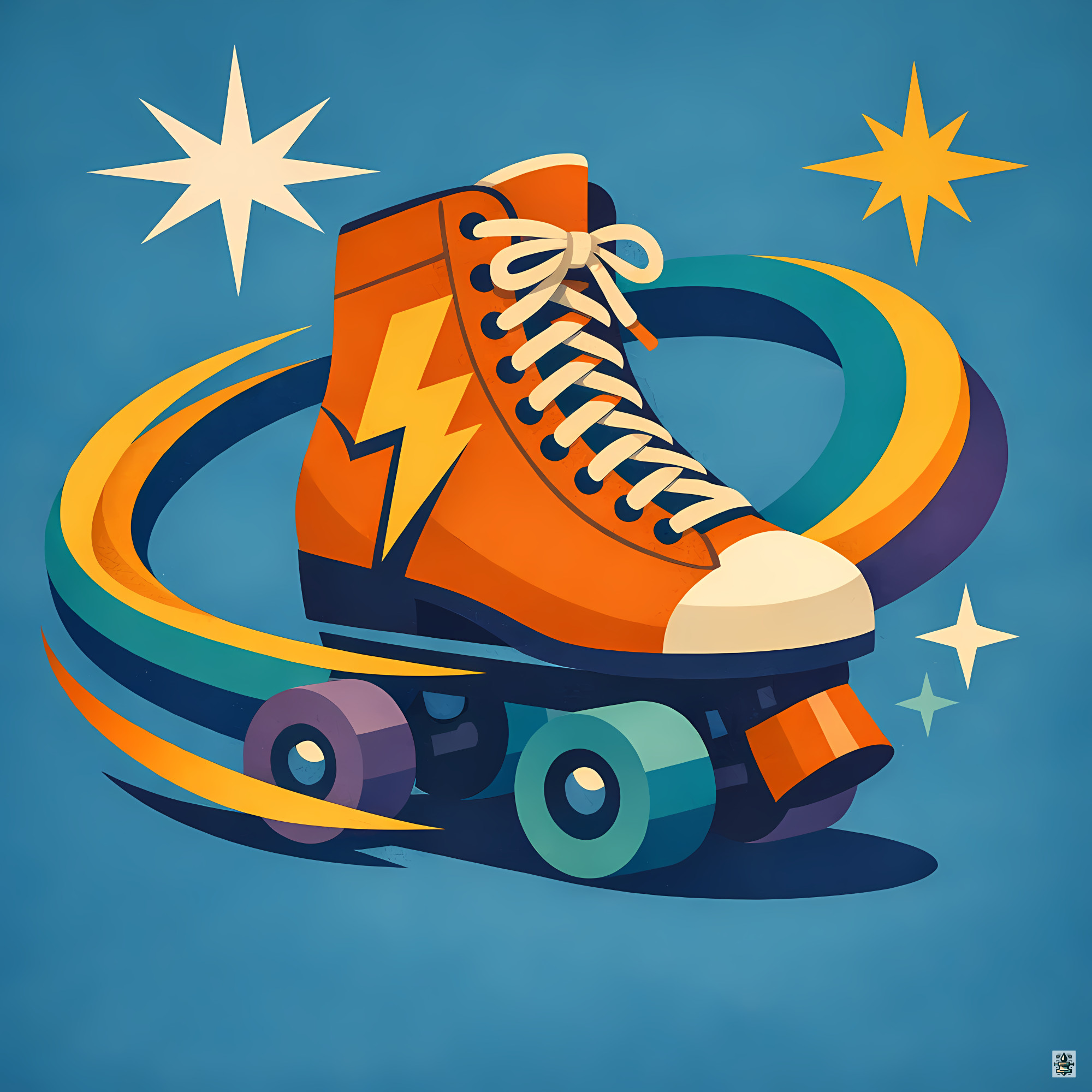Orange Lightning Roller Skate with Star Swirls