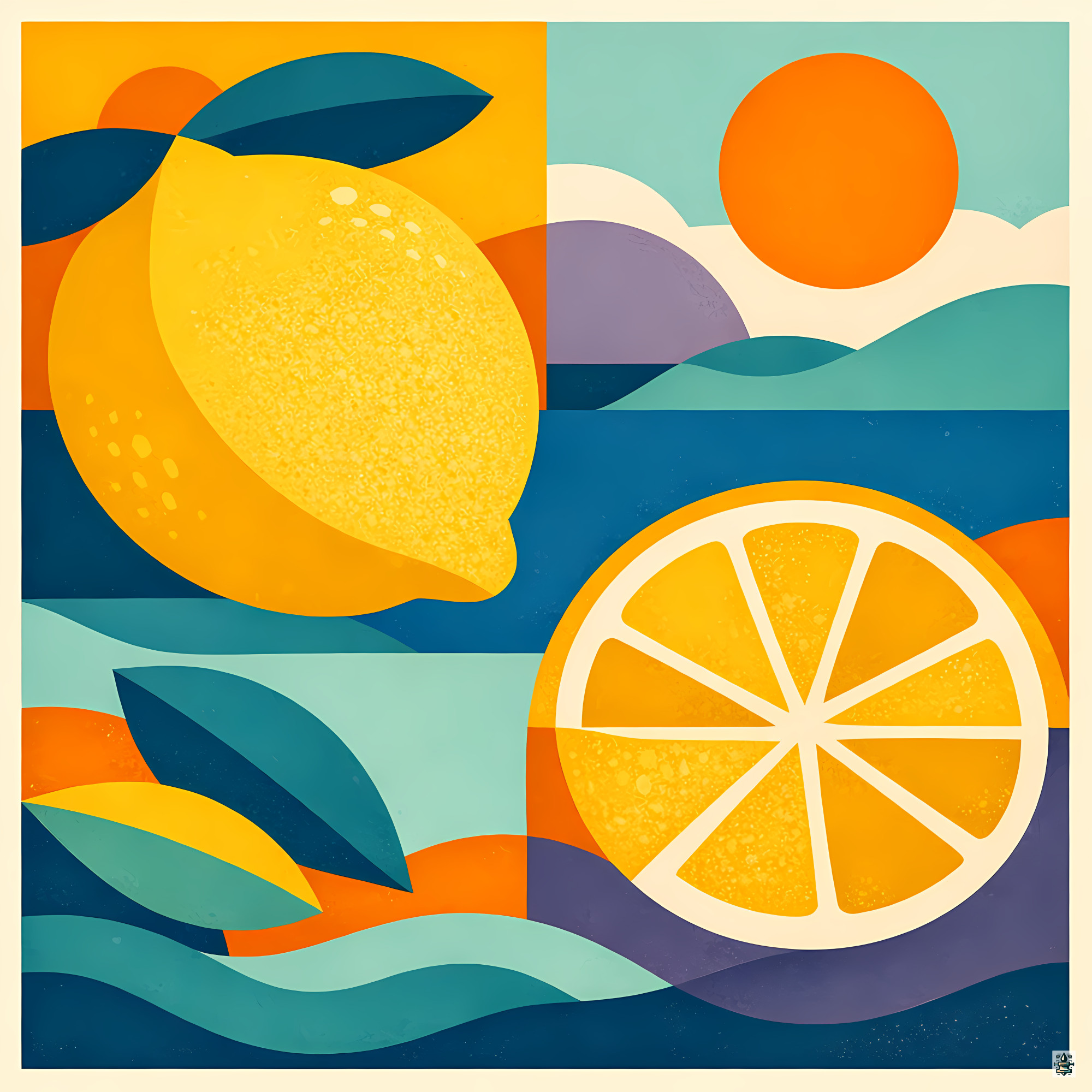 Bold Citrus Fruit Graphic with Lemons and Oranges