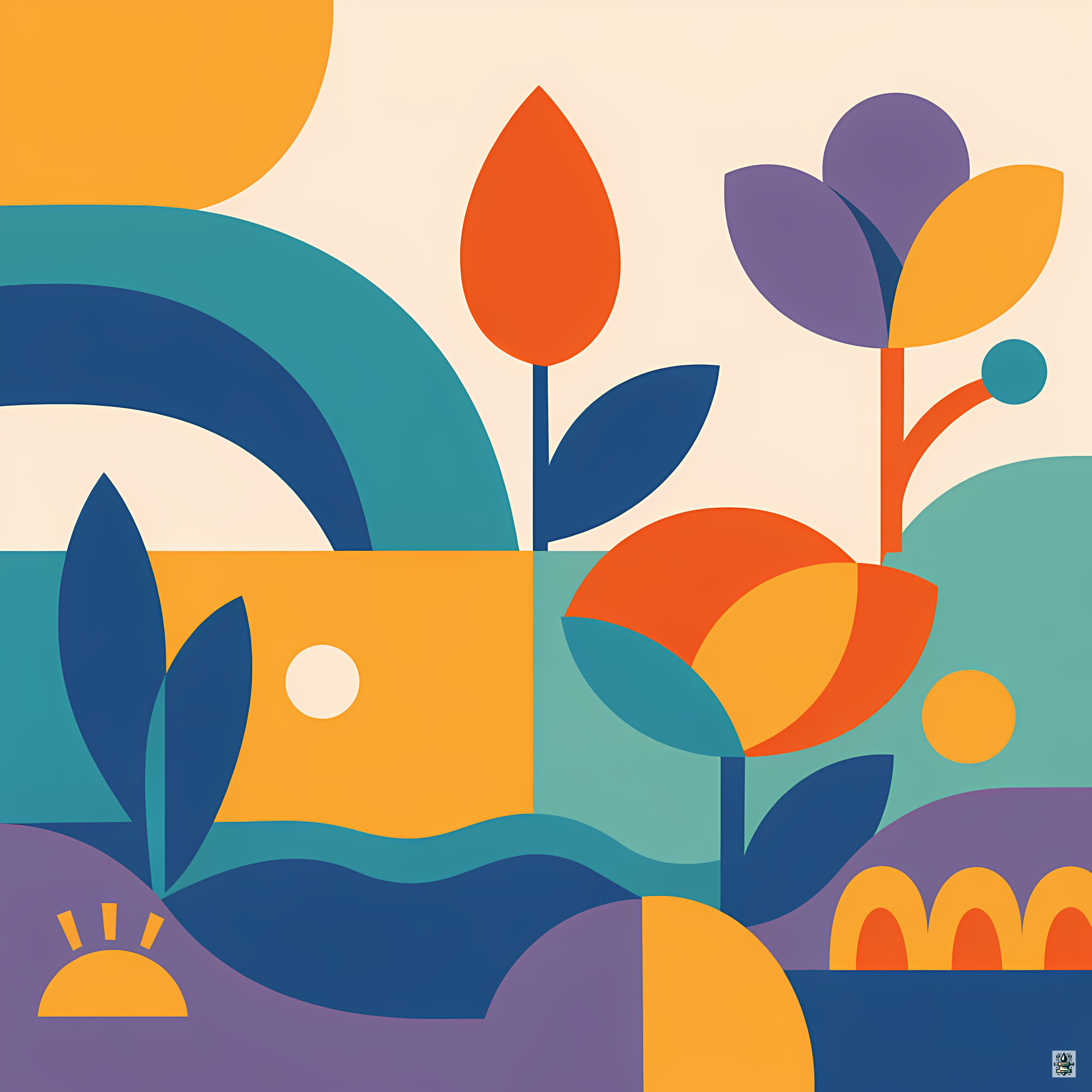 Geometric Floral Garden in Retro Colours