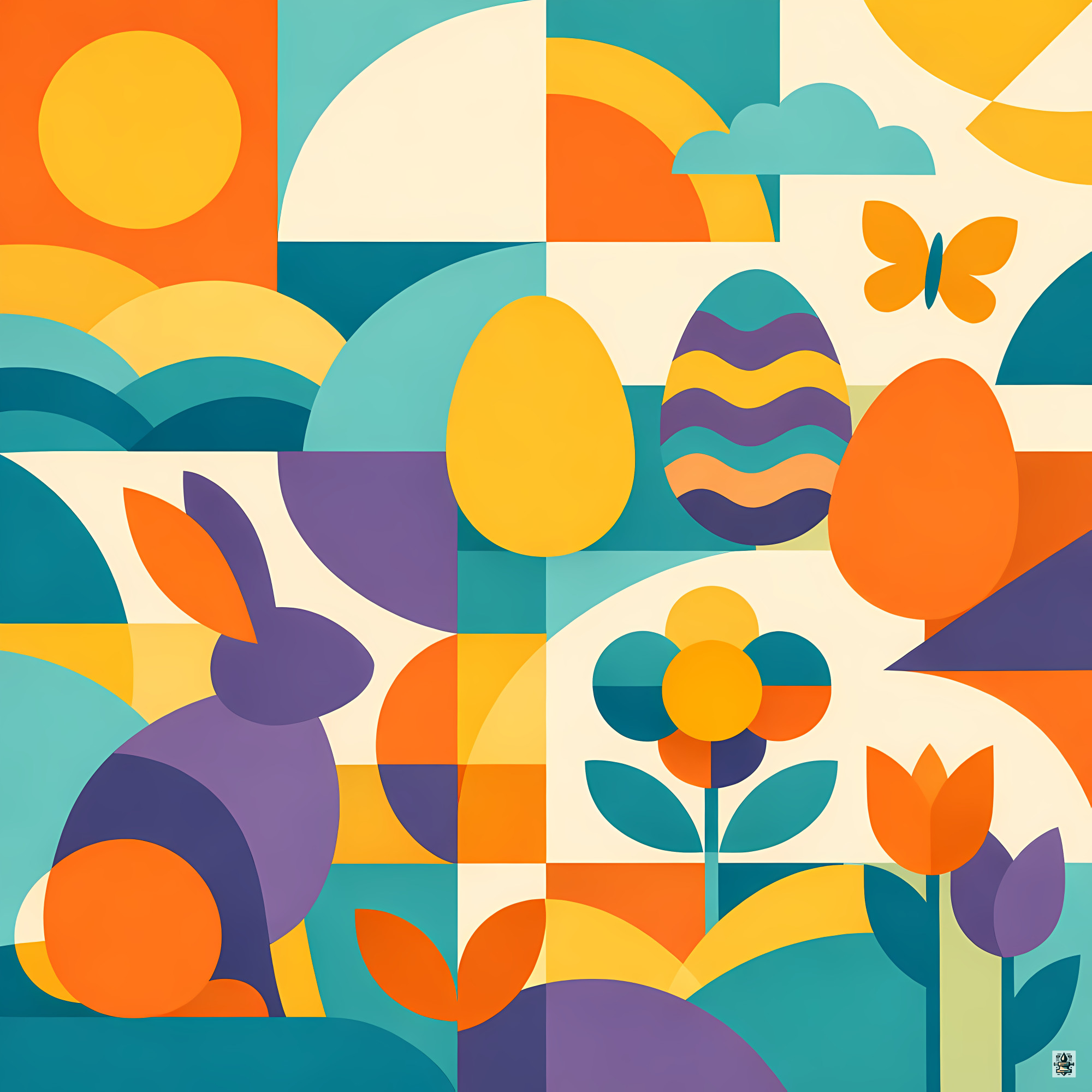 Geometric Easter Bunny and Egg Pattern